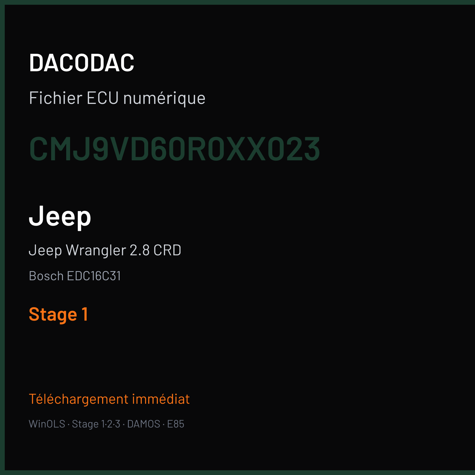 Jeep Wrangler 2.8 CRD (2009) — Bosch EDC16C31 — CMJ9VD60R0XX023 — Stage 1
