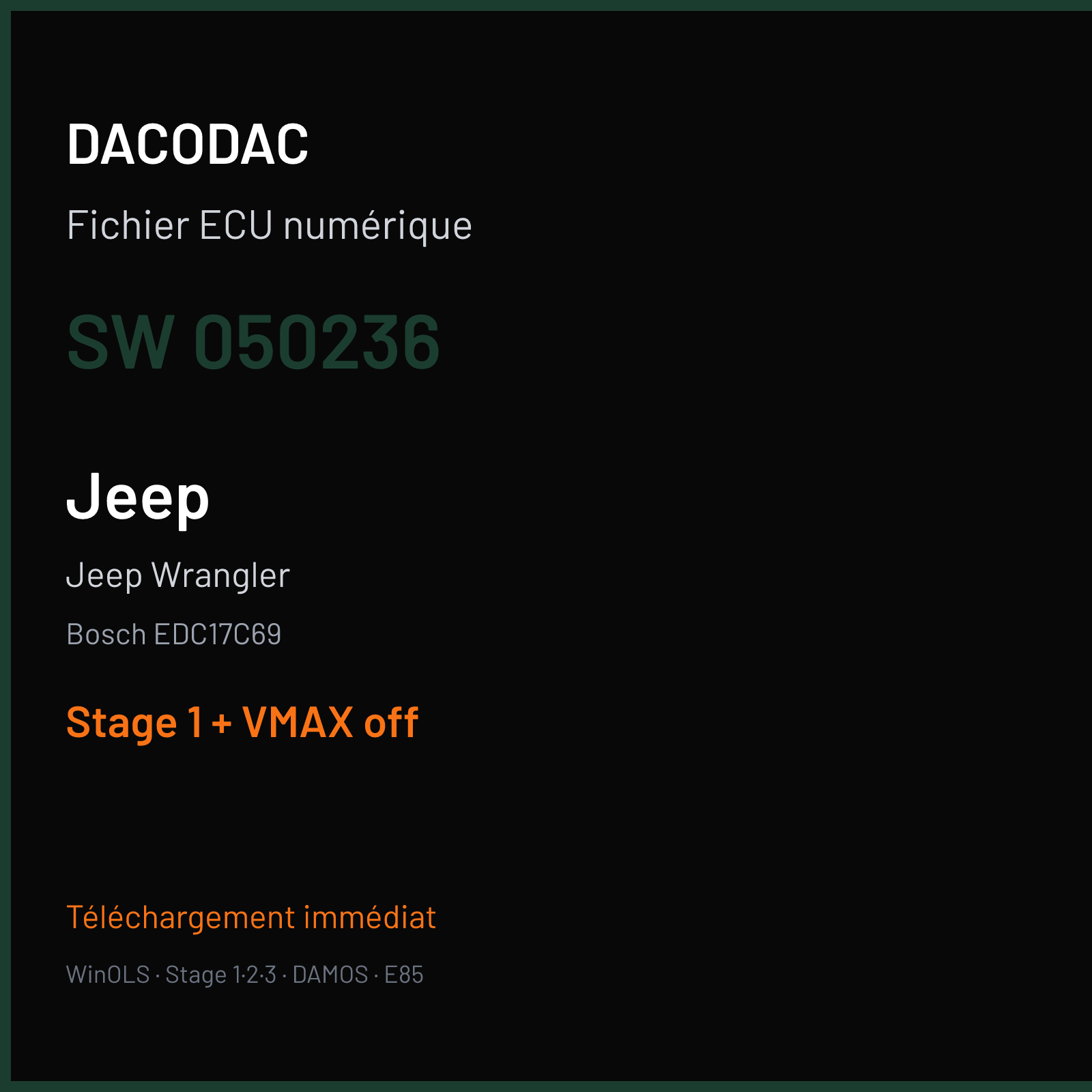 Jeep Wrangler — Bosch EDC17C69 — 050236 — Stage 1 + VMAX off
