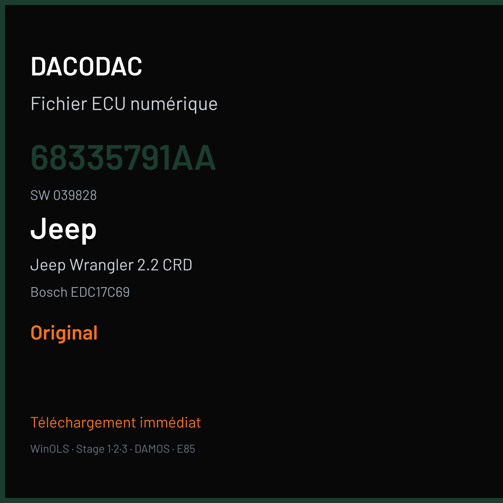 Jeep Wrangler 2.2 CRD (2018) — Bosch EDC17C69 — 68335791AA · 039828 — Original