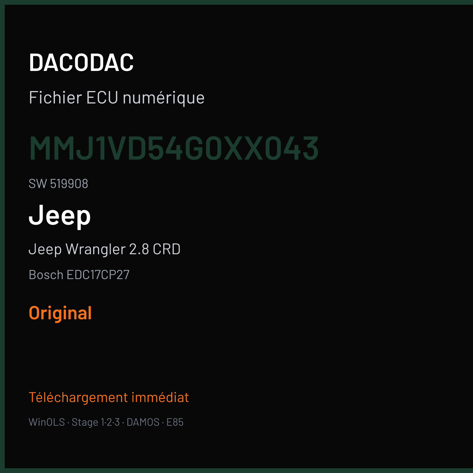 Jeep Wrangler 2.8 CRD (2013) — Bosch EDC17CP27 — MMJ1VD54G0XX043 · 519908 — Original