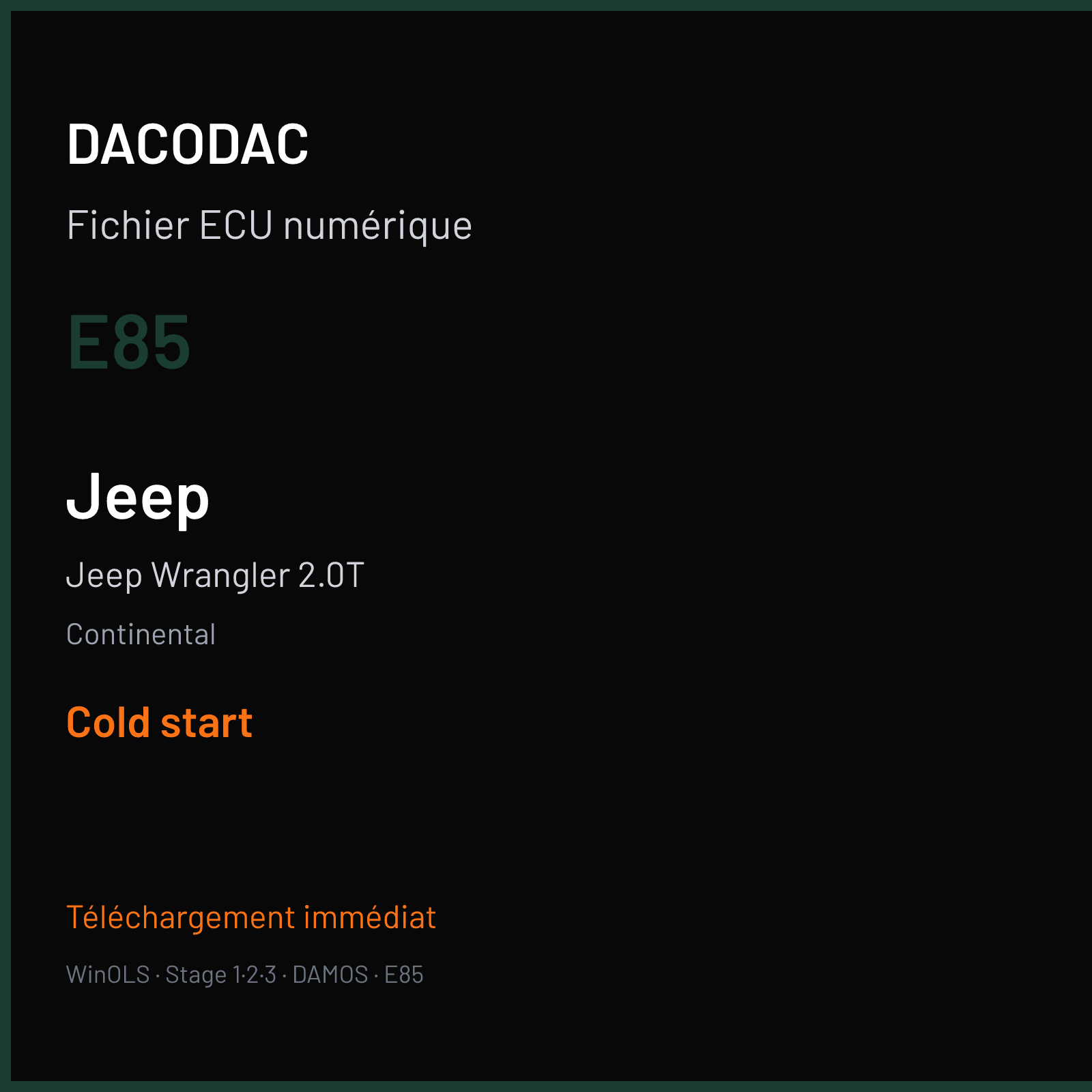 Jeep Wrangler 2.0T (2019) — Continental — E85 — Cold start