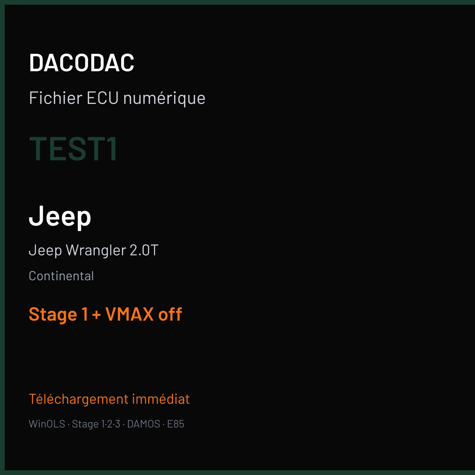 Jeep Wrangler 2.0T — Continental — TEST1 — Stage 1 + VMAX off