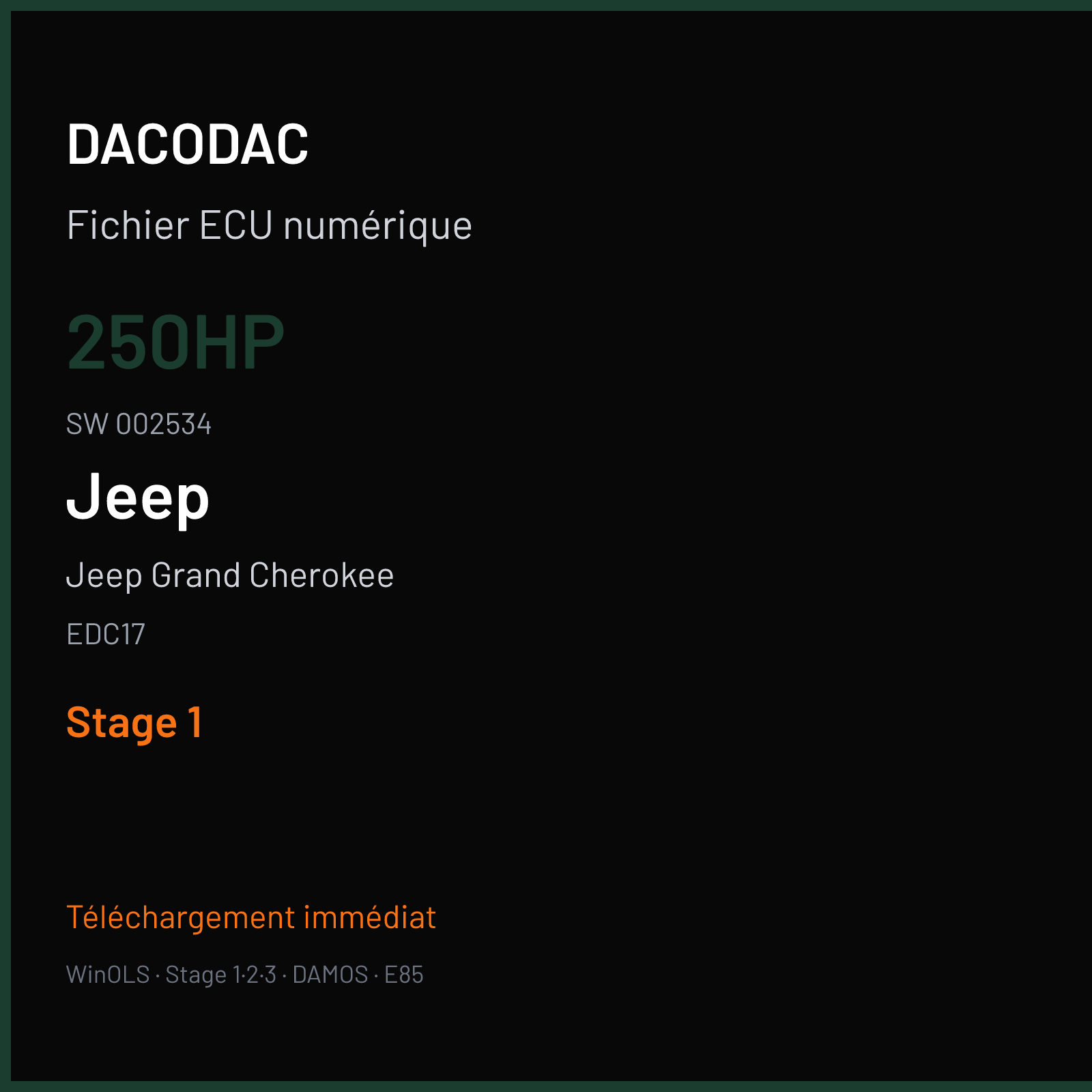 Jeep Grand Cherokee (2016) — EDC17 — 250HP · 002534 — Stage 1