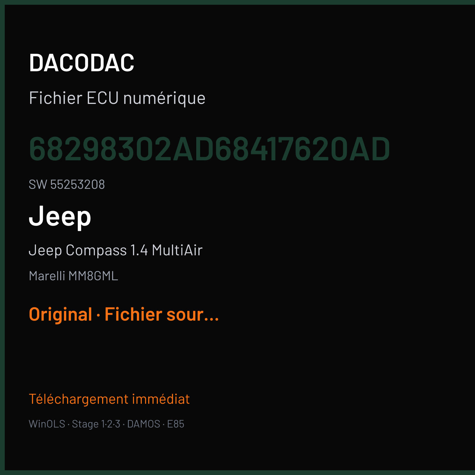Jeep Compass 1.4 MultiAir 140 ch (2020) — Marelli MM8GML — 68298302AD68417620AD · 55253208 · VD51MPB9 — Original