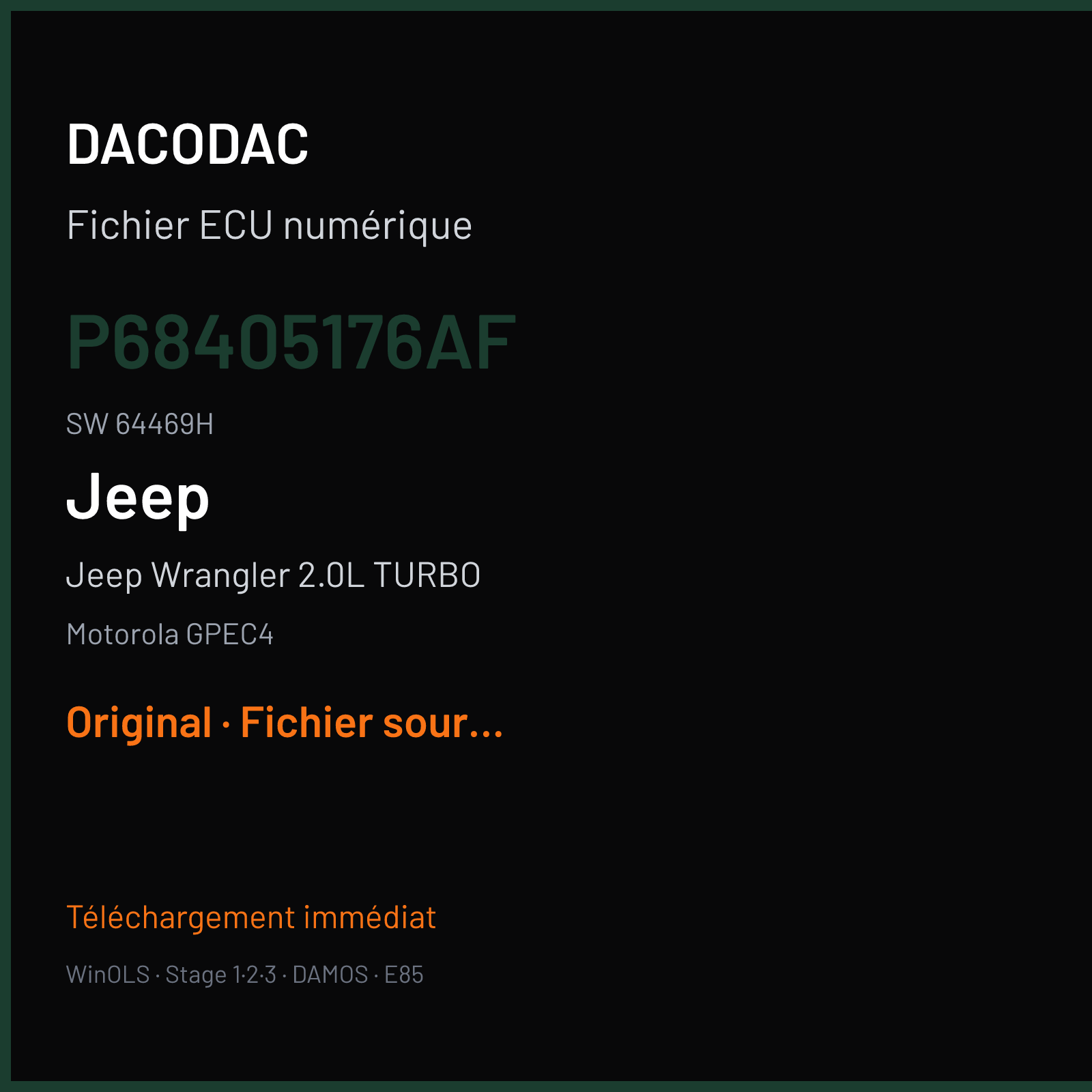 Jeep Wrangler 2.0L TURBO (2019) — Motorola GPEC4 — P68405176AF · 64469H — Original