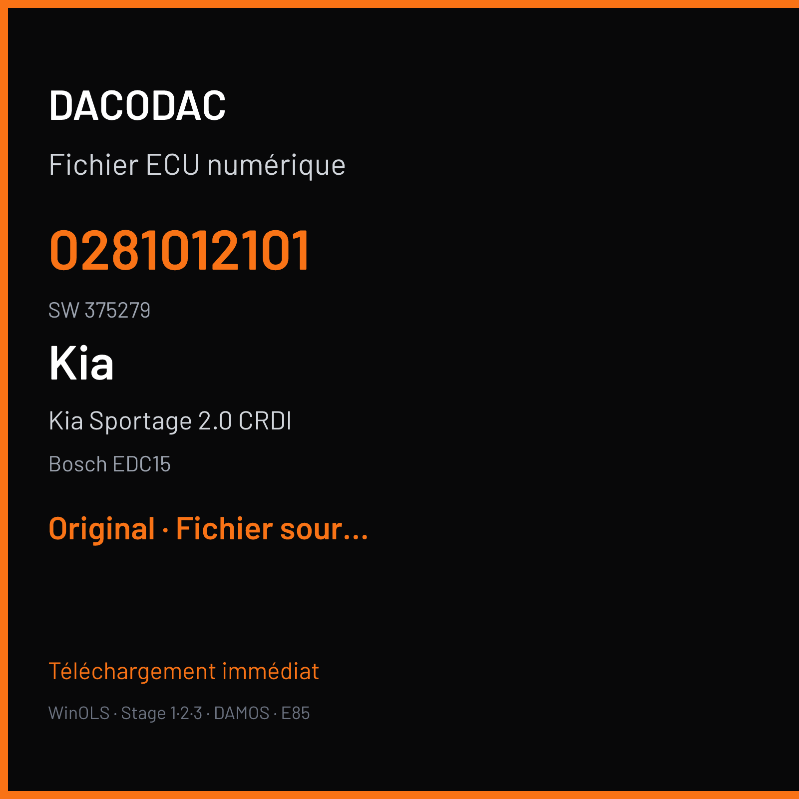 Kia Sportage 2.0 CRDI — Bosch EDC15 — 0281012101 · 375279 — Original