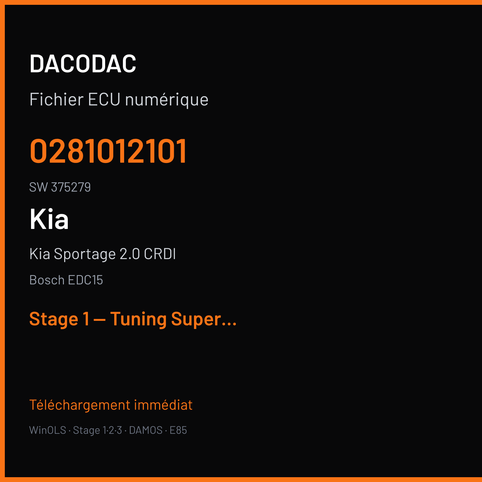 Kia Sportage 2.0 CRDI — Bosch EDC15 — 0281012101 · 375279 — Stage 1 — Tuning Super Ok