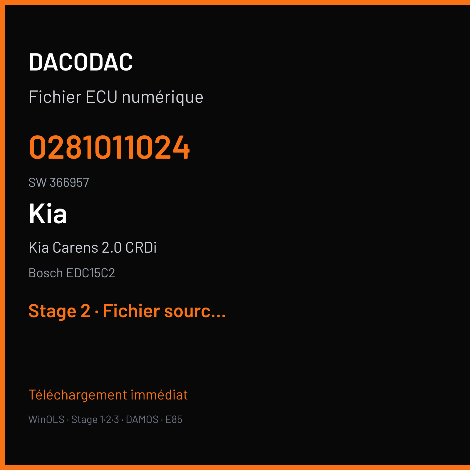 Kia Carens 2.0 CRDi — Bosch EDC15C2 — 0281011024 · 366957 — Stage 2