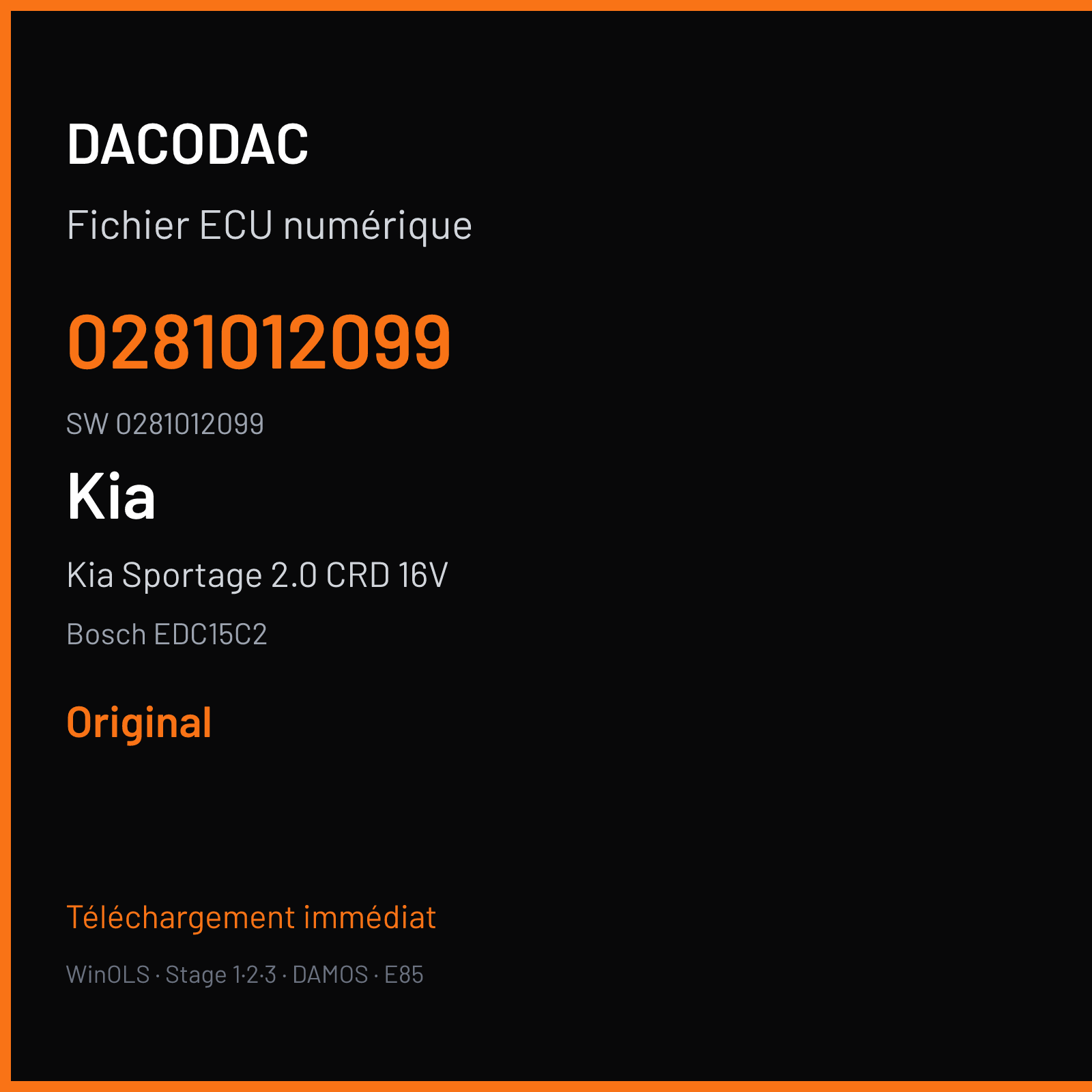 Kia Sportage 2.0 CRD 16V 112 ch (2005) — Bosch EDC15C2 — 0281012099 · 0281012099 · 375277 — Original