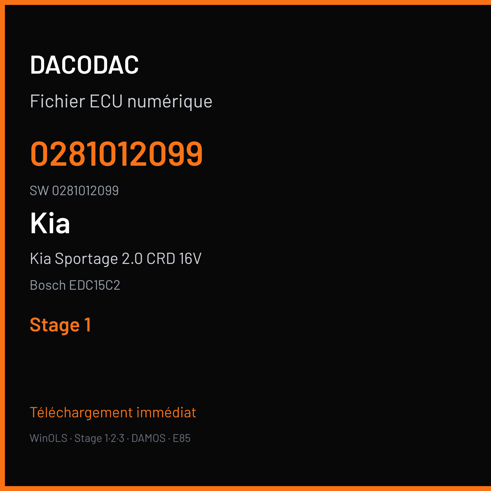 Kia Sportage 2.0 CRD 16V 112 ch (2005) — Bosch EDC15C2 — 0281012099 · 0281012099 · 375277 — Stage 1