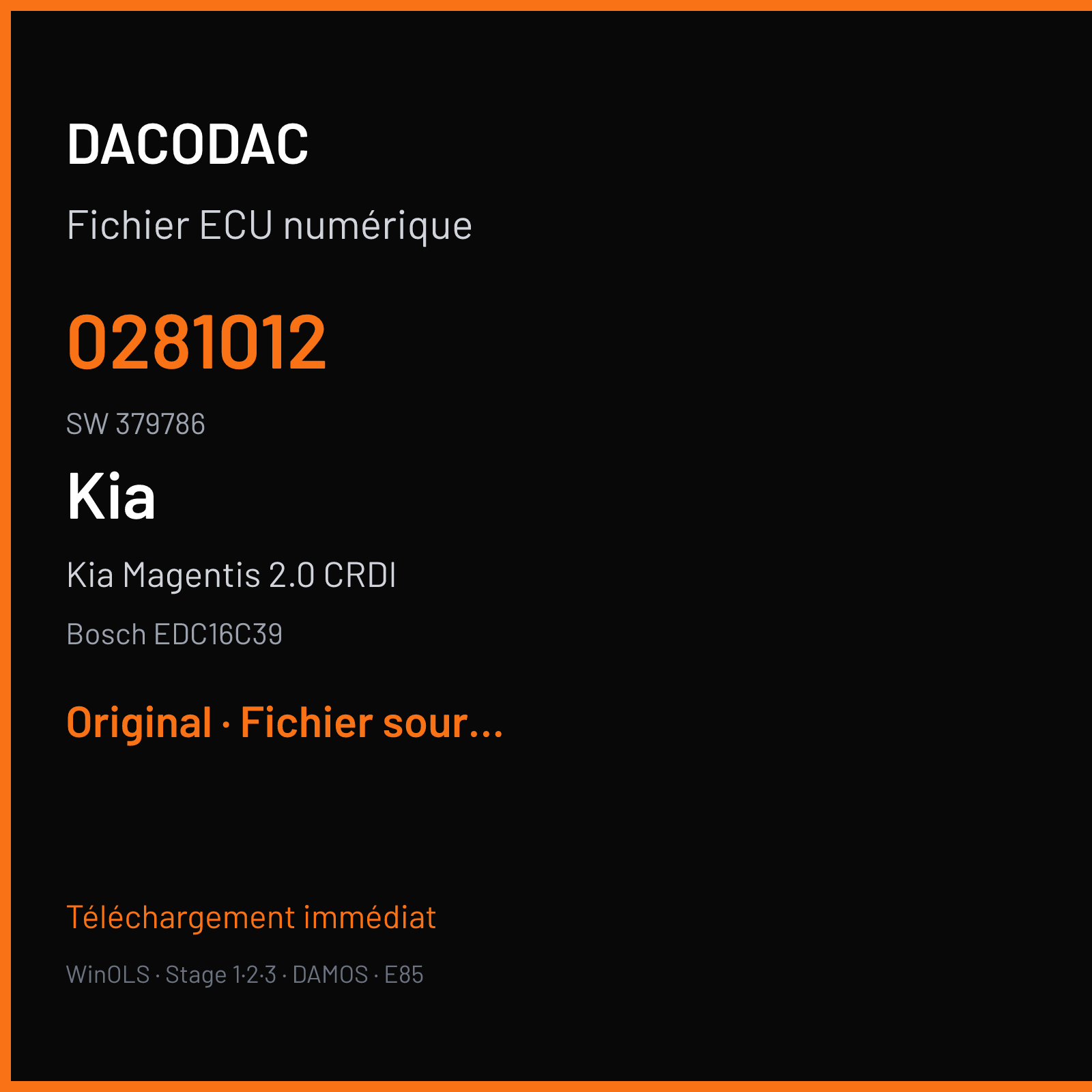 Kia Magentis 2.0 CRDI (2004) — Bosch EDC16C39 — 0281012 · 379786 — Original