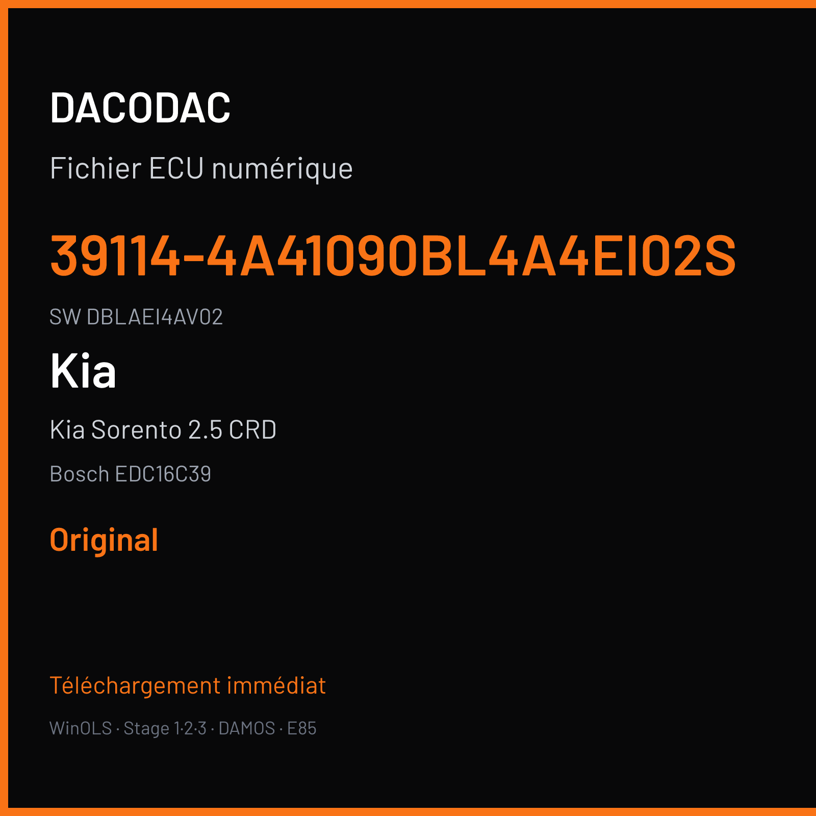 Kia Sorento 2.5 CRD 170 ch (2006) — Bosch EDC16C39 — 39114-4A41090BL4A4EI02S · DBLAEI4AV02 · 381743 — Original