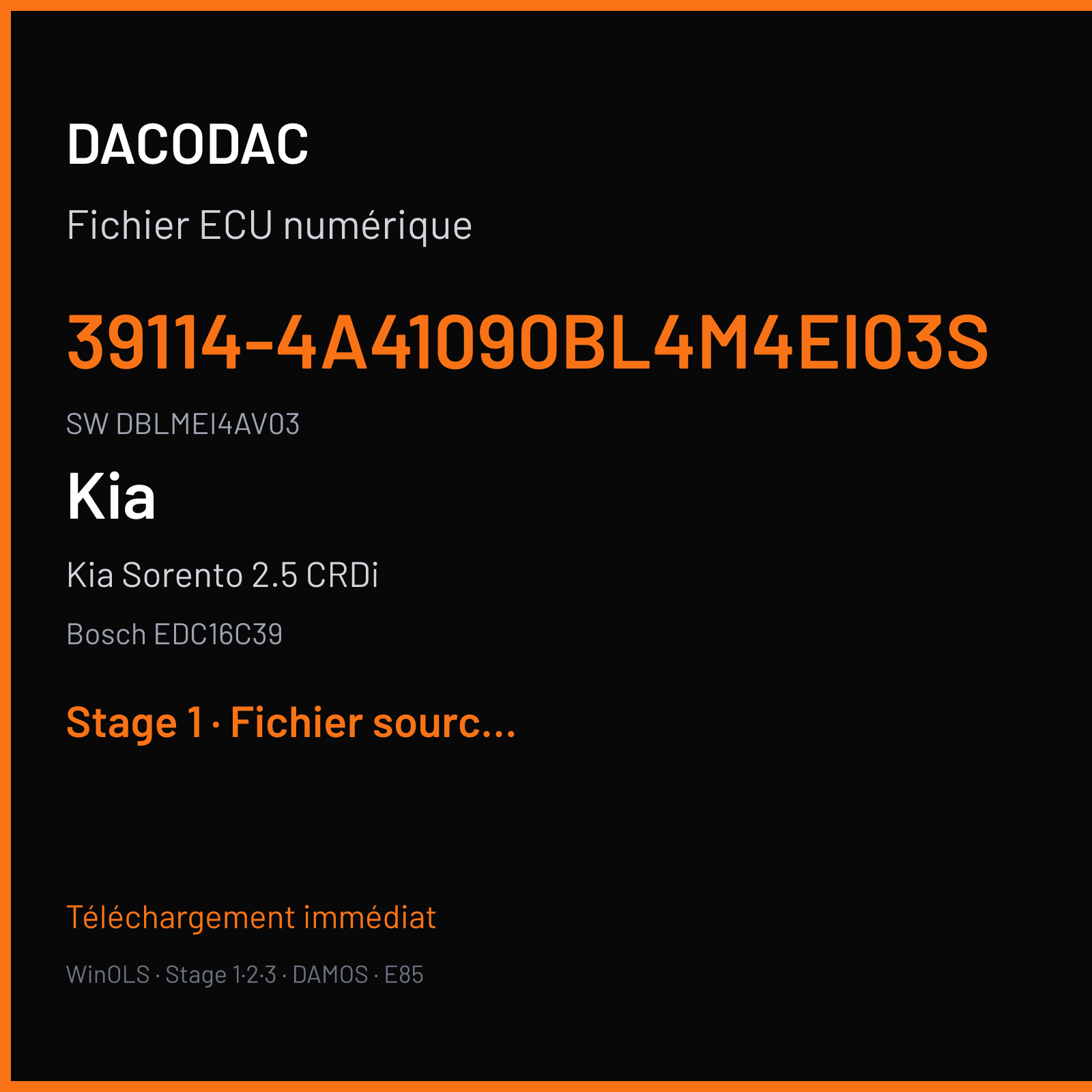 Kia Sorento 2.5 CRDi 170 ch (2008) — Bosch EDC16C39 — 39114-4A41090BL4M4EI03S · DBLMEI4AV03 · 383144 — Stage 1