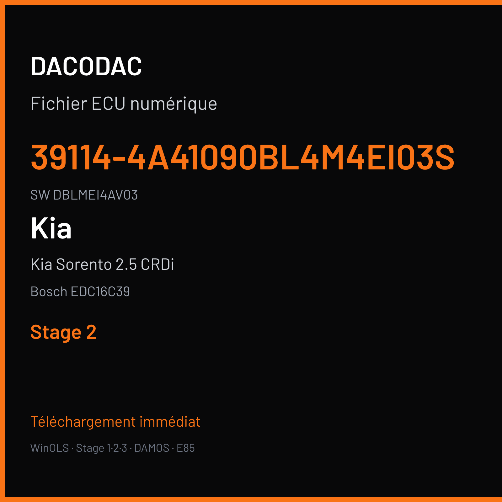 Kia Sorento 2.5 CRDi 170 ch (2008) — Bosch EDC16C39 — 39114-4A41090BL4M4EI03S · DBLMEI4AV03 · 383144 — Stage 2