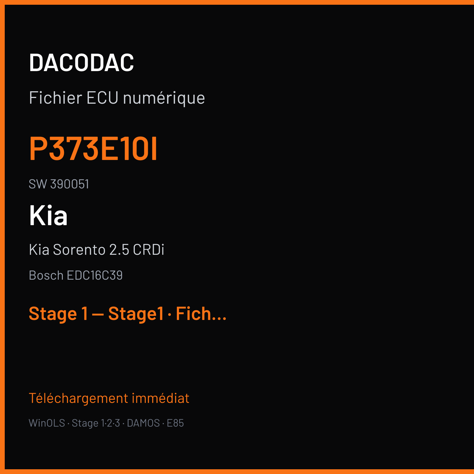 Kia Sorento 2.5 CRDi (2007) — Bosch EDC16C39 — P373E10I · 390051 — Stage 1 — Stage1