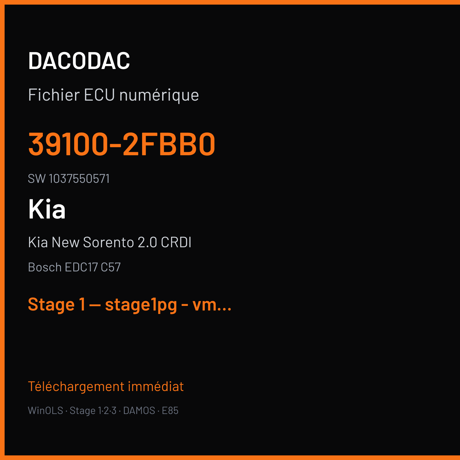 Kia New Sorento 2.0 CRDI (2014) — Bosch EDC17 C57 — 39100-2FBB0 · 1037550571 — Stage 1 — stage1pg - vmax