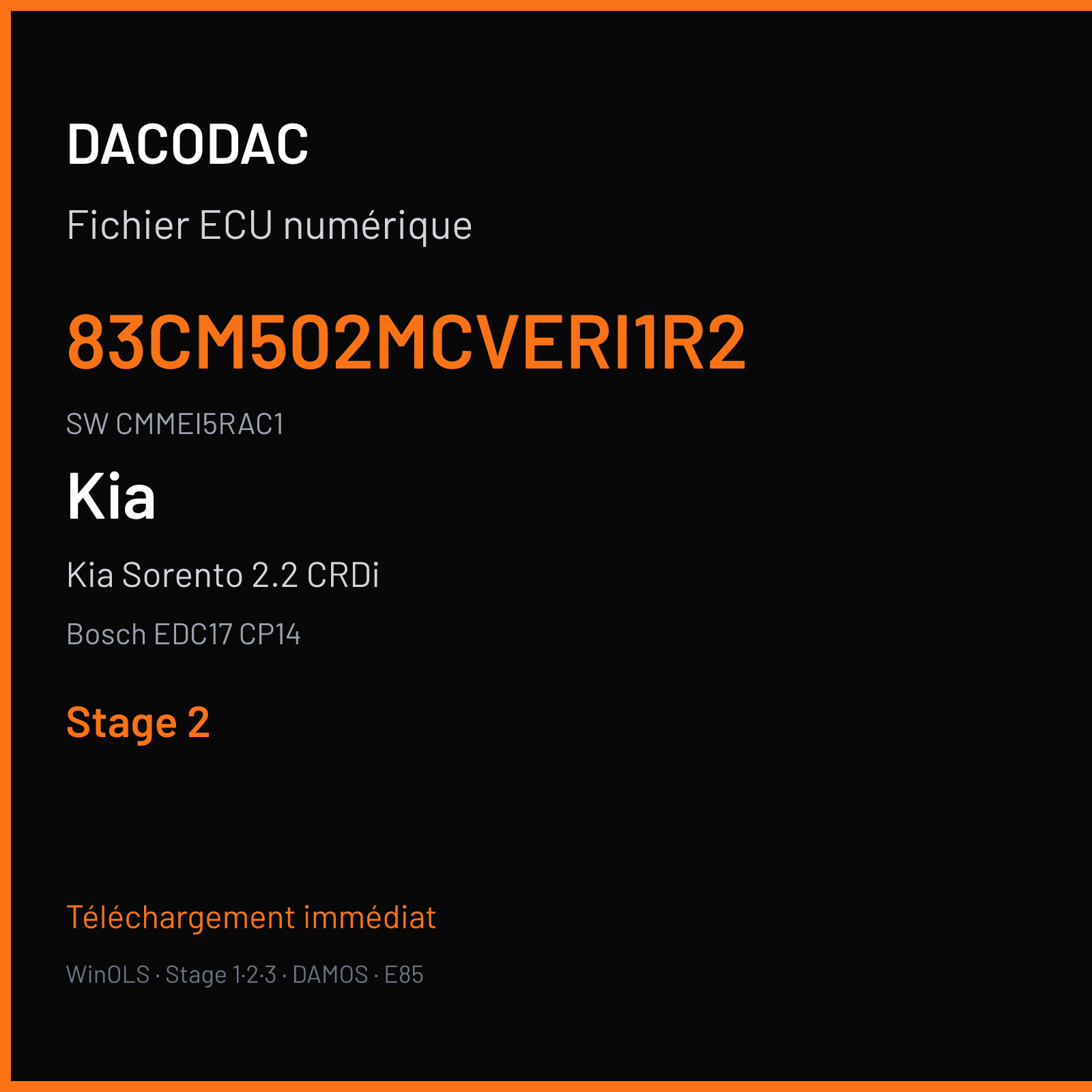 Kia Sorento 2.2 CRDi 197 ch (2010) — Bosch EDC17 CP14 — 83CM502MCVERI1R2 · CMMEI5RAC1 · 504640 — Stage 2