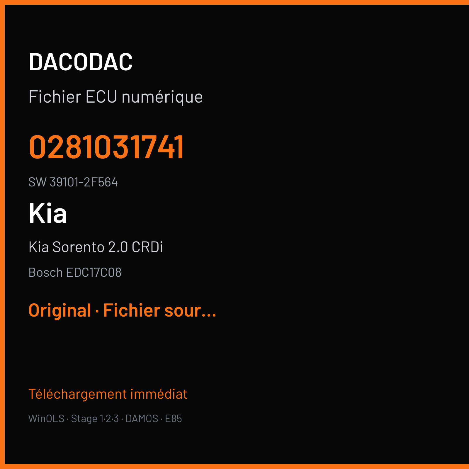 Kia Sorento 2.0 CRDi 136 ch — Bosch EDC17C08 — 0281031741 · 39101-2F564 · 546494 — Original