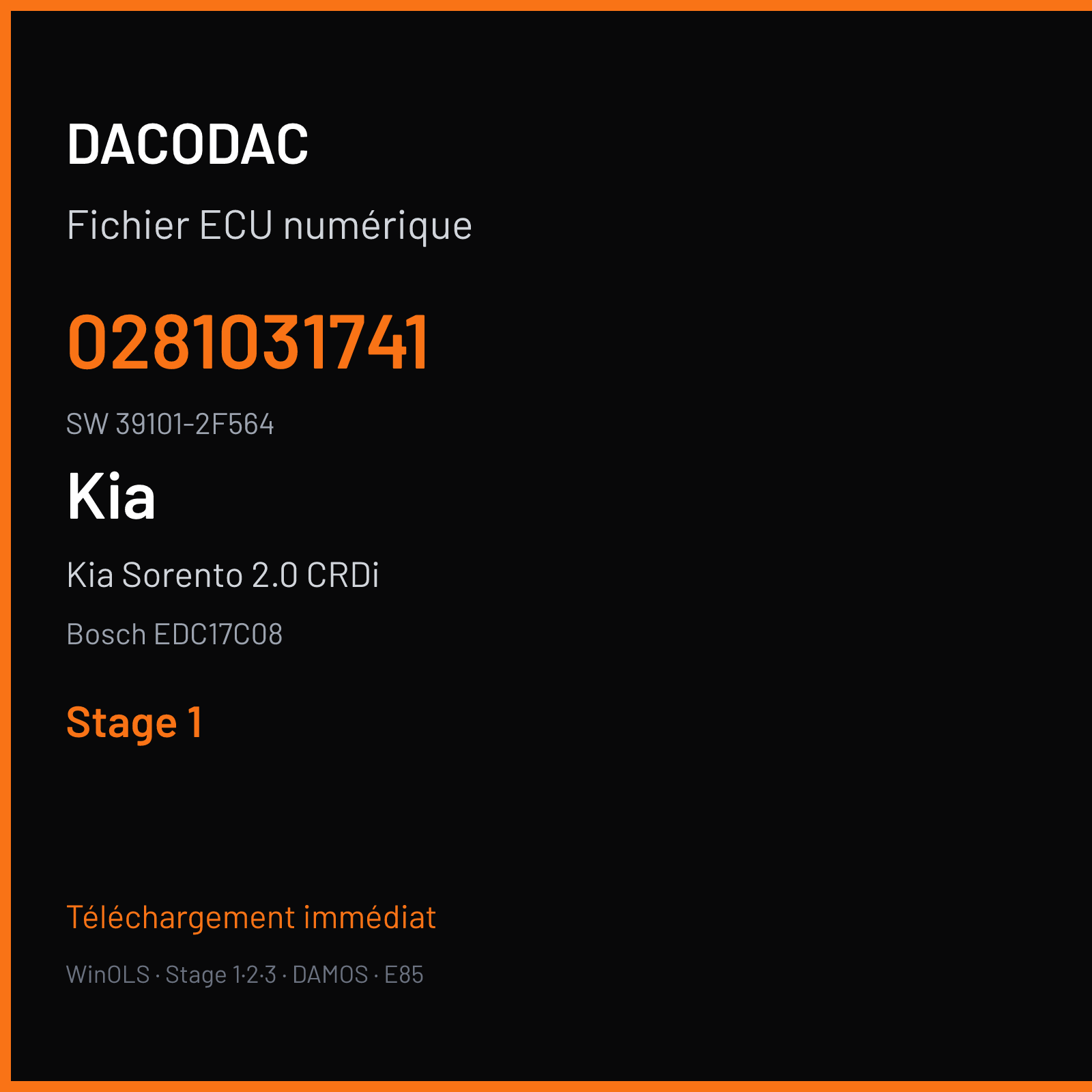 Kia Sorento 2.0 CRDi 136 ch — Bosch EDC17C08 — 0281031741 · 39101-2F564 · 546494 — Stage 1