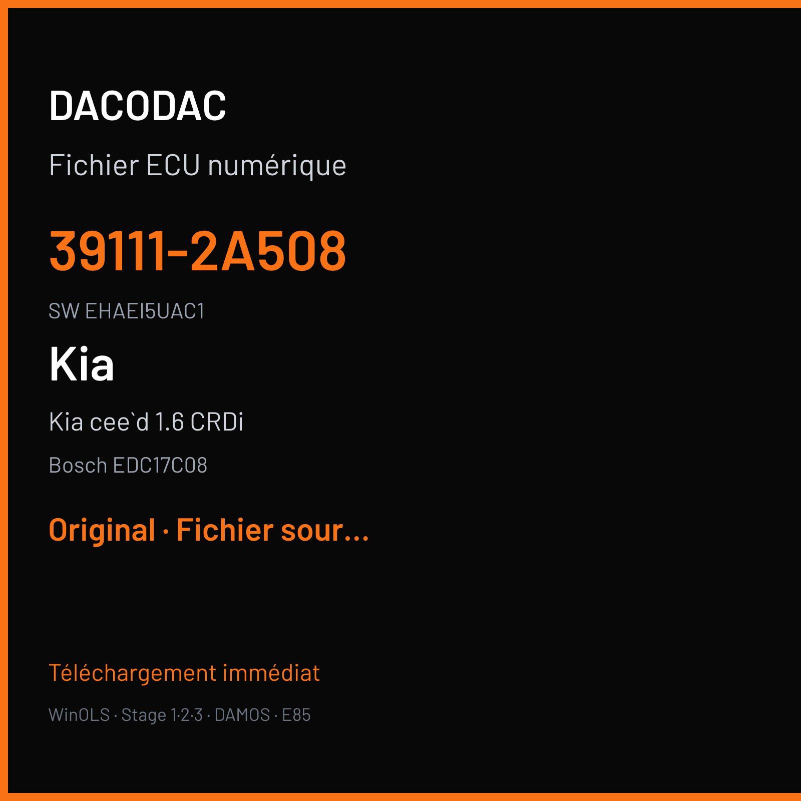 Kia cee`d 1.6 CRDi 128 ch (2012) — Bosch EDC17C08 — 39111-2A508 · EHAEI5UAC1 · 511880 — Original