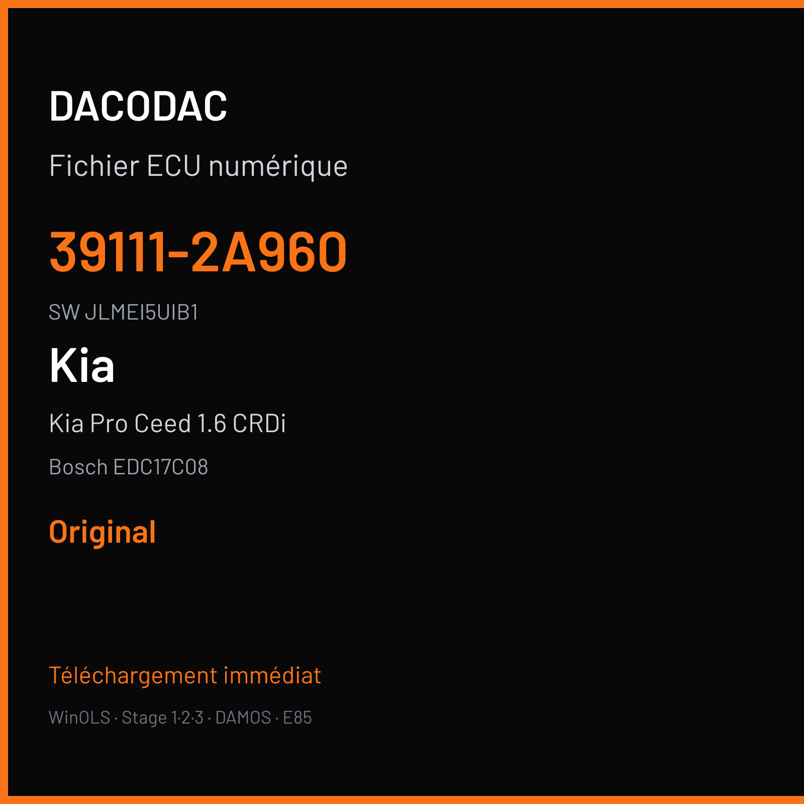 Kia Pro Ceed 1.6 CRDi 110 ch (2013) — Bosch EDC17C08 — 39111-2A960 · JLMEI5UIB1 · 526085 — Original