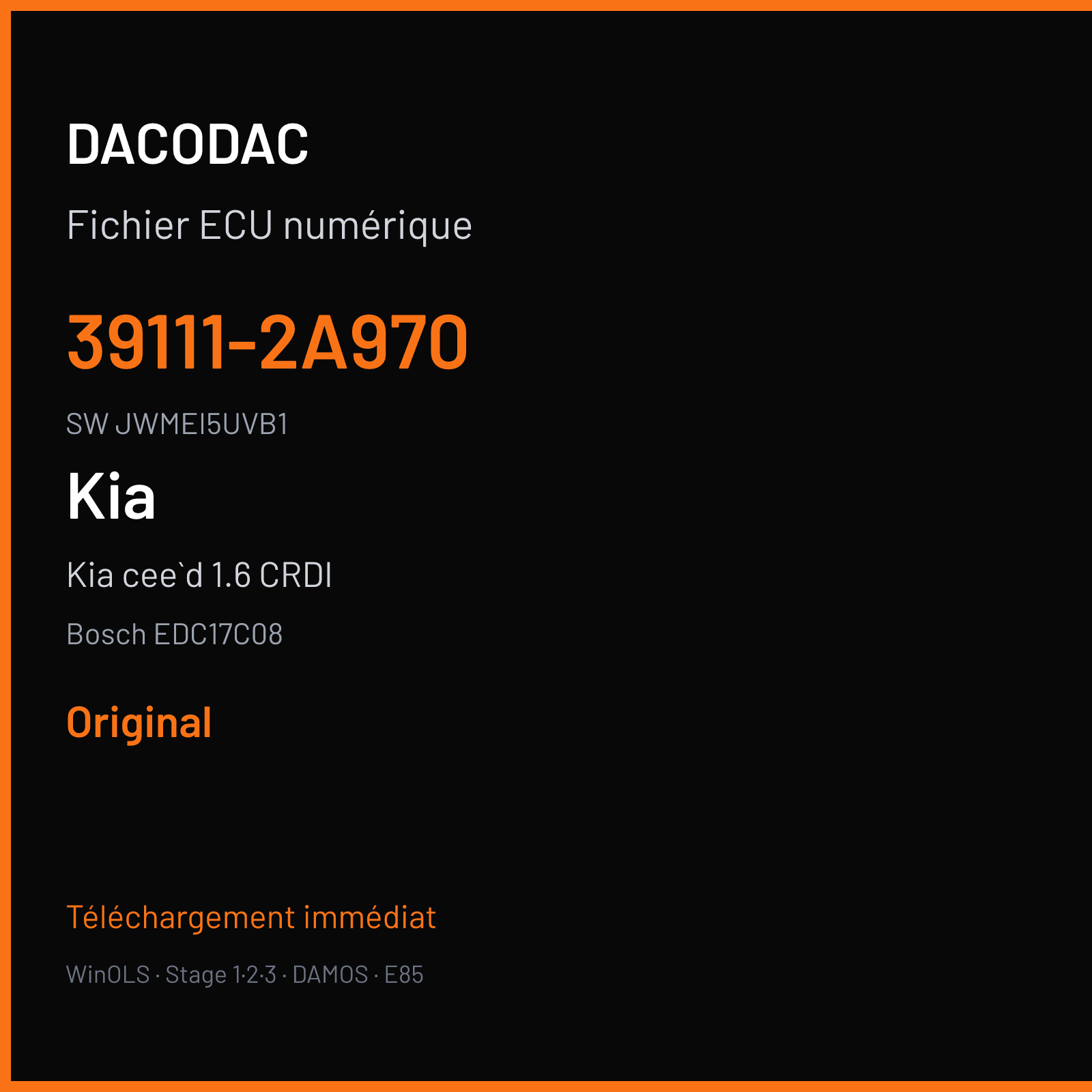Kia cee`d 1.6 CRDI 110 ch (2012) — Bosch EDC17C08 — 39111-2A970 · JWMEI5UVB1 · 527181 — Original