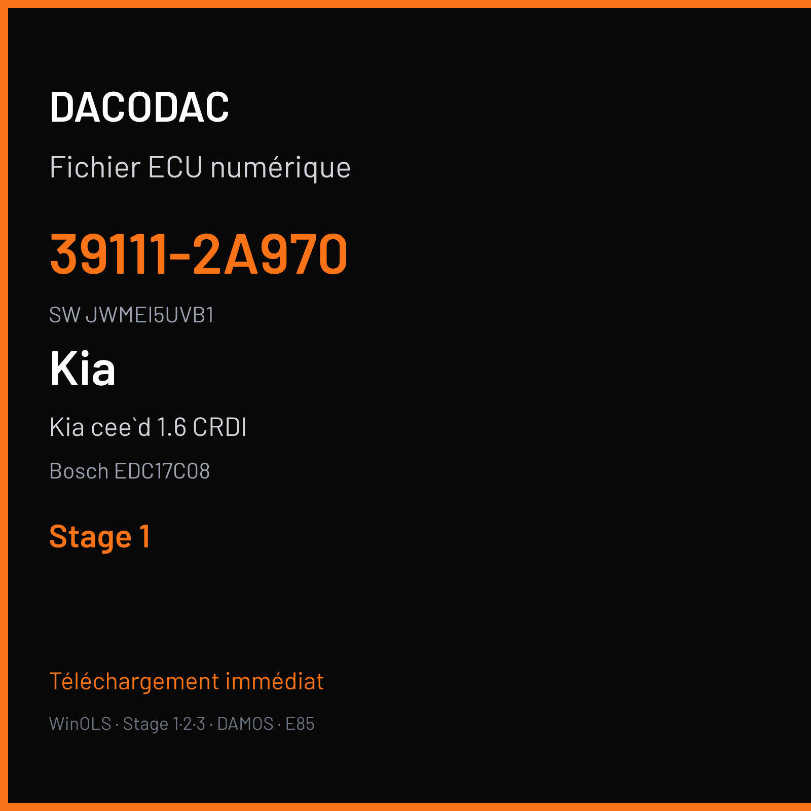 Kia cee`d 1.6 CRDI 110 ch (2012) — Bosch EDC17C08 — 39111-2A970 · JWMEI5UVB1 · 527181 — Stage 1