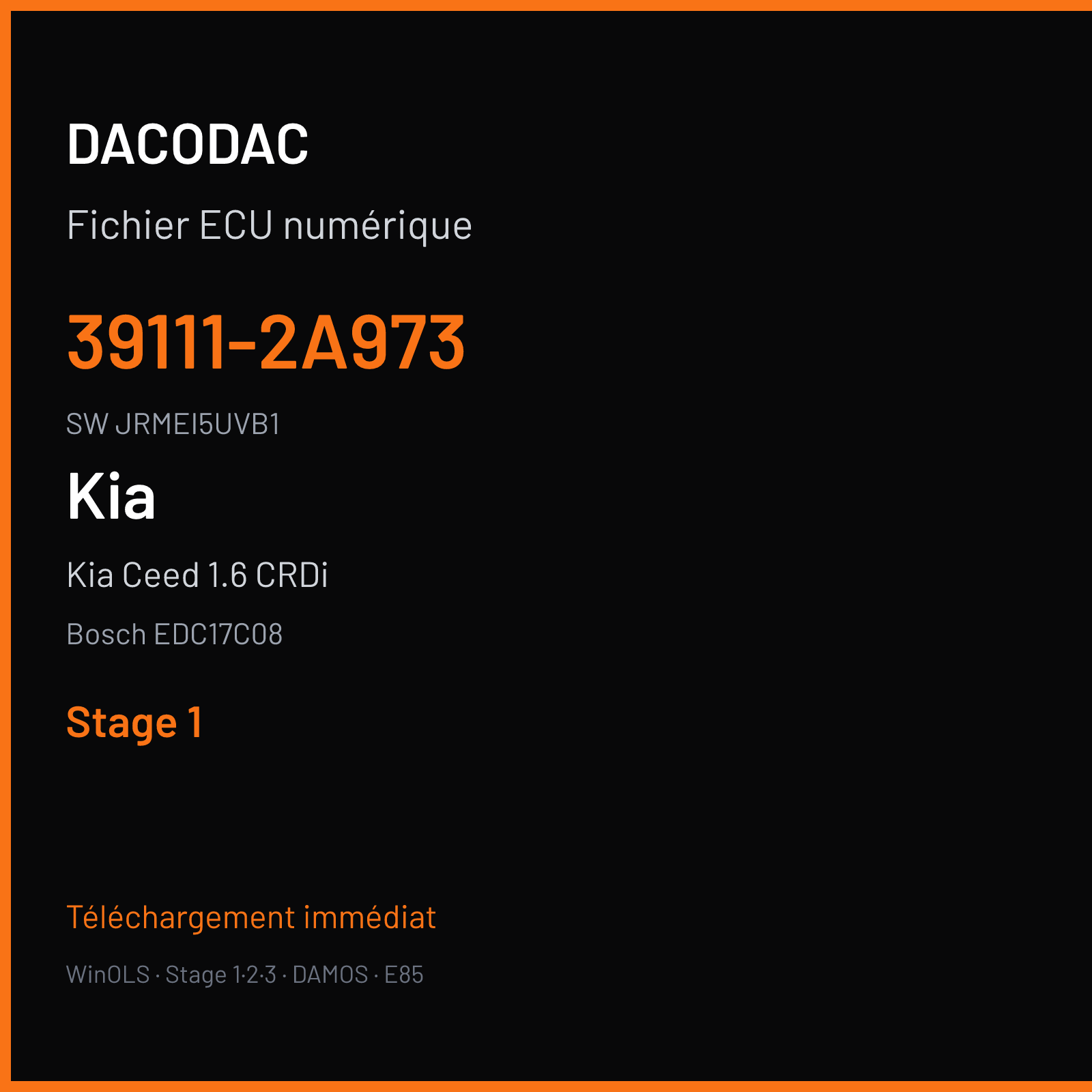 Kia Ceed 1.6 CRDi 110 ch (2012) — Bosch EDC17C08 — 39111-2A973 · JRMEI5UVB1 · 527183 — Stage 1