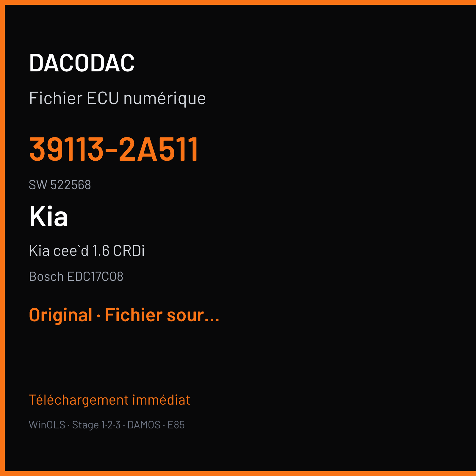 Kia cee`d 1.6 CRDi (2012) — Bosch EDC17C08 — 39113-2A511 · 522568 — Original
