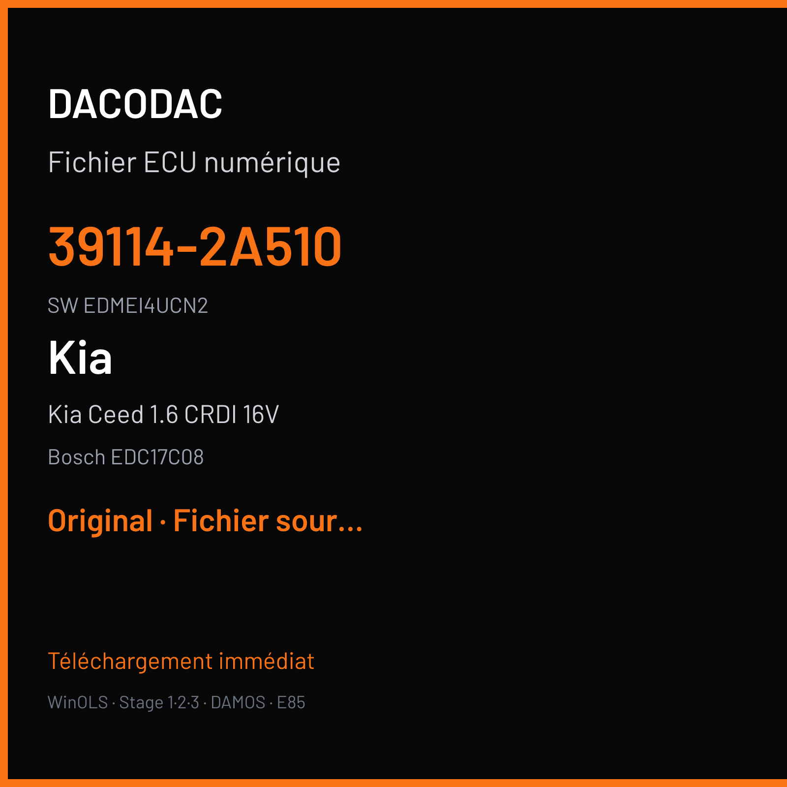 Kia Ceed 1.6 CRDI 16V 90 ch (2010) — Bosch EDC17C08 — 39114-2A510 · EDMEI4UCN2 · 504660 — Original