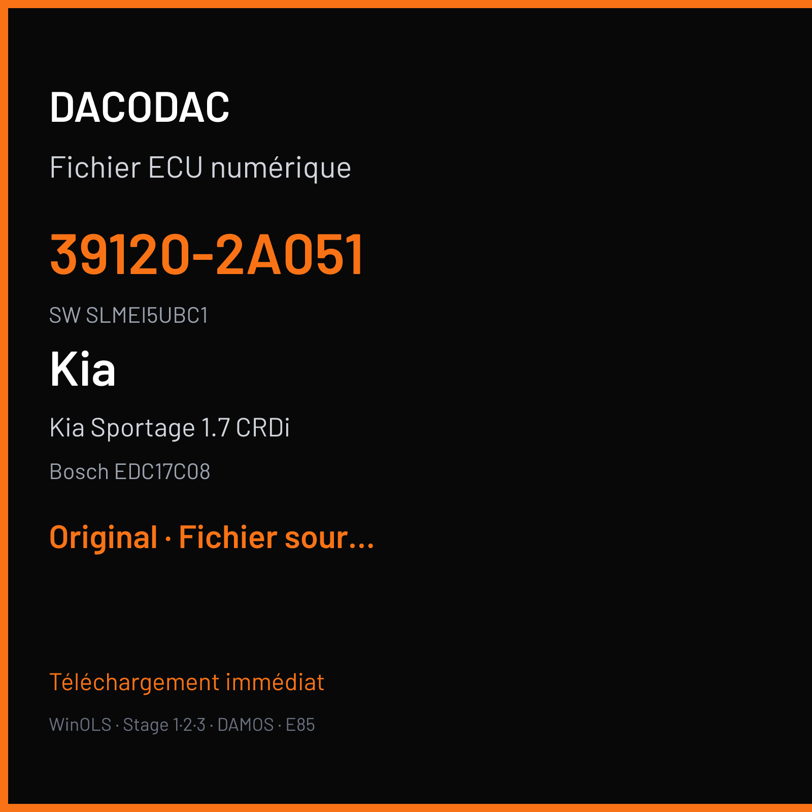 Kia Sportage 1.7 CRDi 115 ch (2011) — Bosch EDC17C08 — 39120-2A051 · SLMEI5UBC1 · 515128 — Original