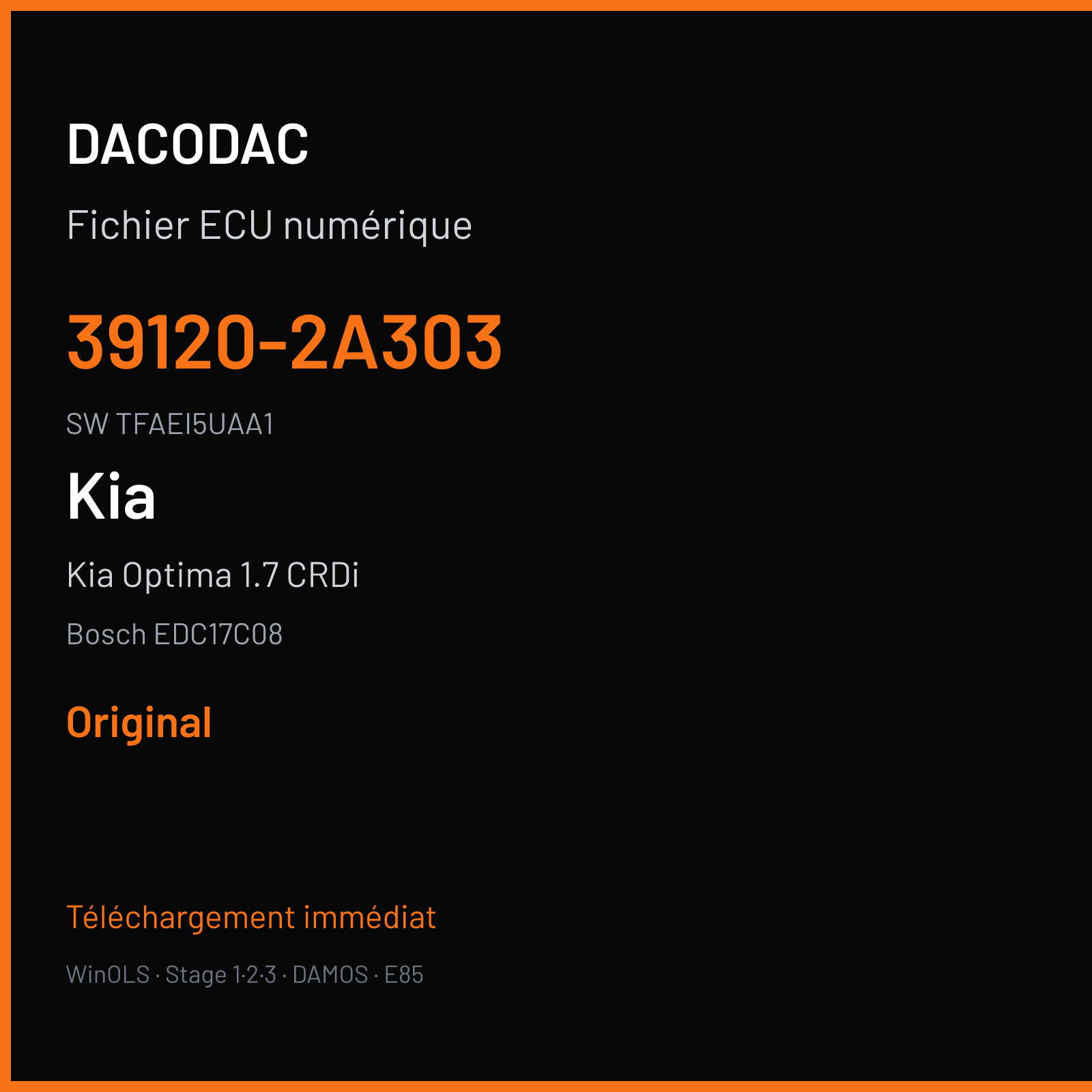 Kia Optima 1.7 CRDi 136 ch (2012) — Bosch EDC17C08 — 39120-2A303 · TFAEI5UAA1 · 522405 — Original