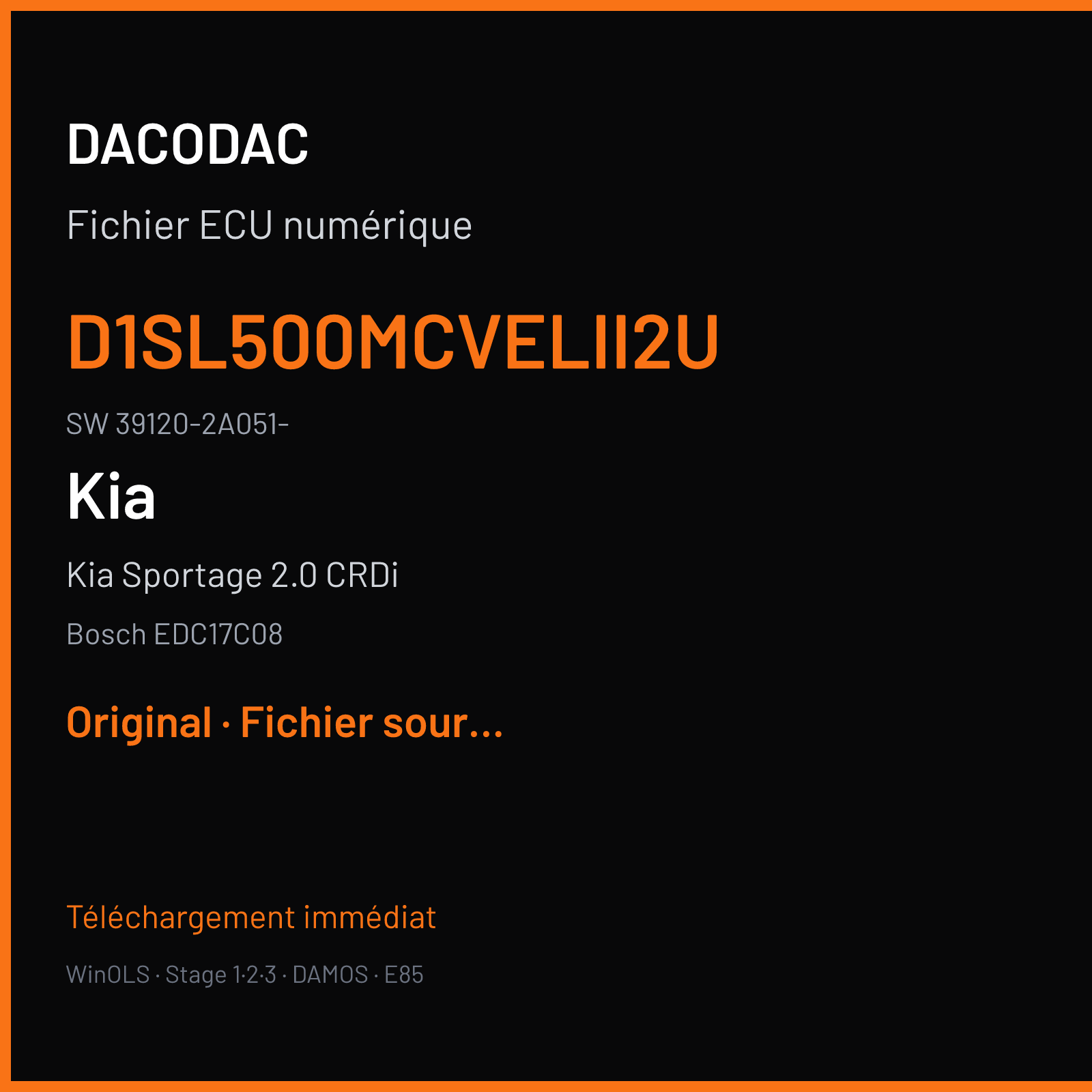 Kia Sportage 2.0 CRDi 116 ch (2011) — Bosch EDC17C08 — D1SL500MCVELII2U · 39120-2A051- · 1037520535 P610D10I — Original