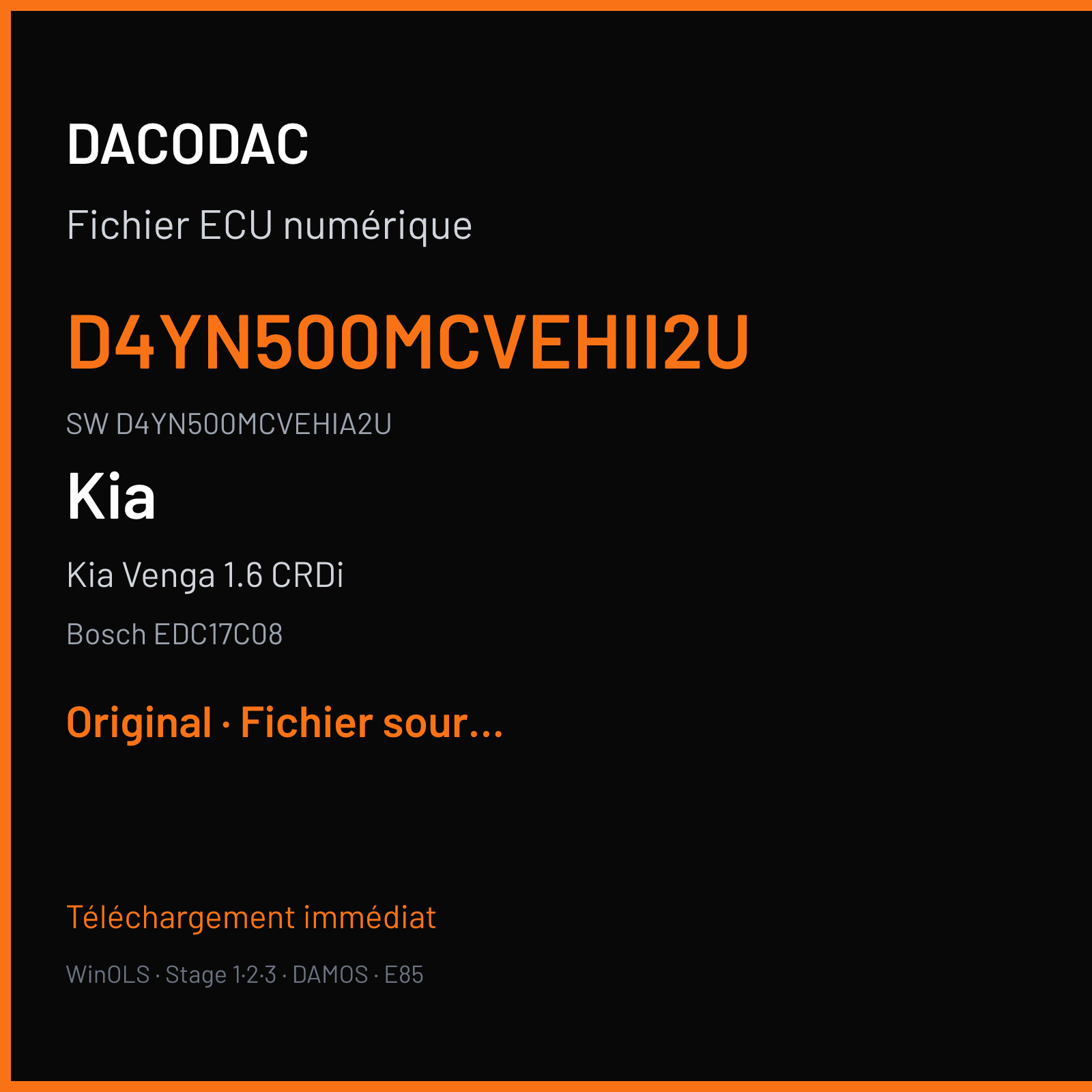 Kia Venga 1.6 CRDi 128 ch (2012) — Bosch EDC17C08 — D4YN500MCVEHII2U · D4YN500MCVEHIA2U · 526050 — Original