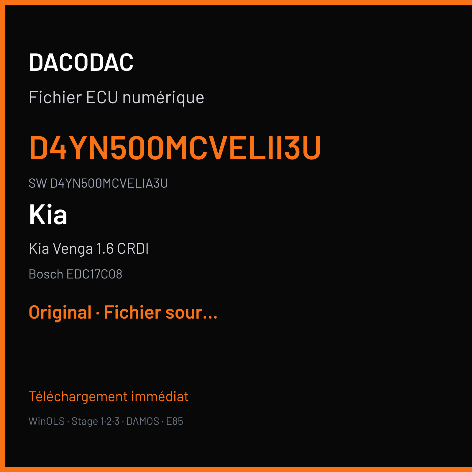 Kia Venga 1.6 CRDI 115 ch (2012) — Bosch EDC17C08 — D4YN500MCVELII3U · D4YN500MCVELIA3U · 544530 — Original