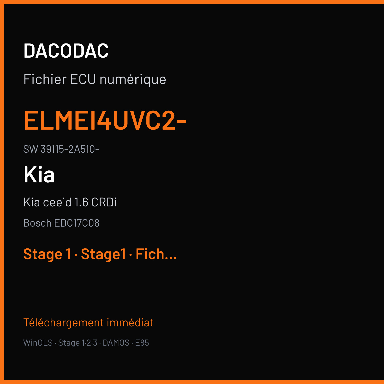 Kia cee`d 1.6 CRDi 90 ch (2011) — Bosch EDC17C08 — ELMEI4UVC2- · 39115-2A510- · 1037504659 P610A10I — Stage 1