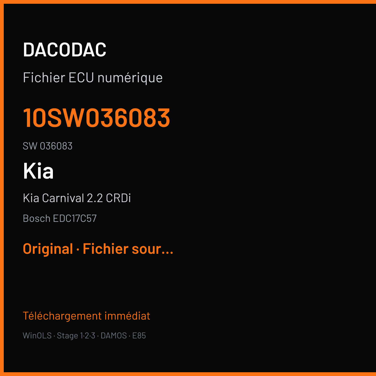 Kia Carnival 2.2 CRDi (2019) — Bosch EDC17C57 — 10SW036083 · 036083 — Original