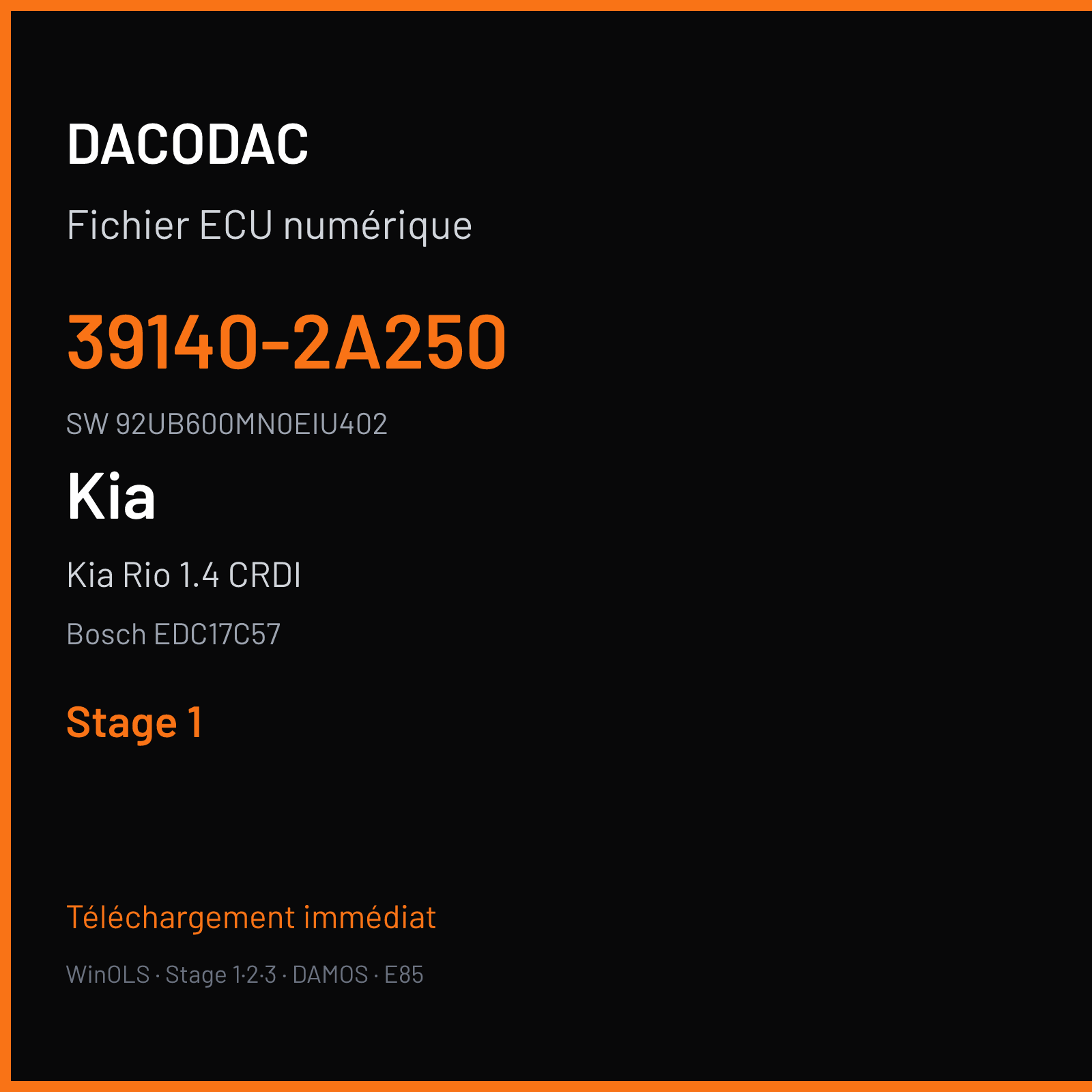Kia Rio 1.4 CRDI 90 ch (2015) — Bosch EDC17C57 — 39140-2A250 · 92UB600MN0EIU402 · 552197 — Stage 1