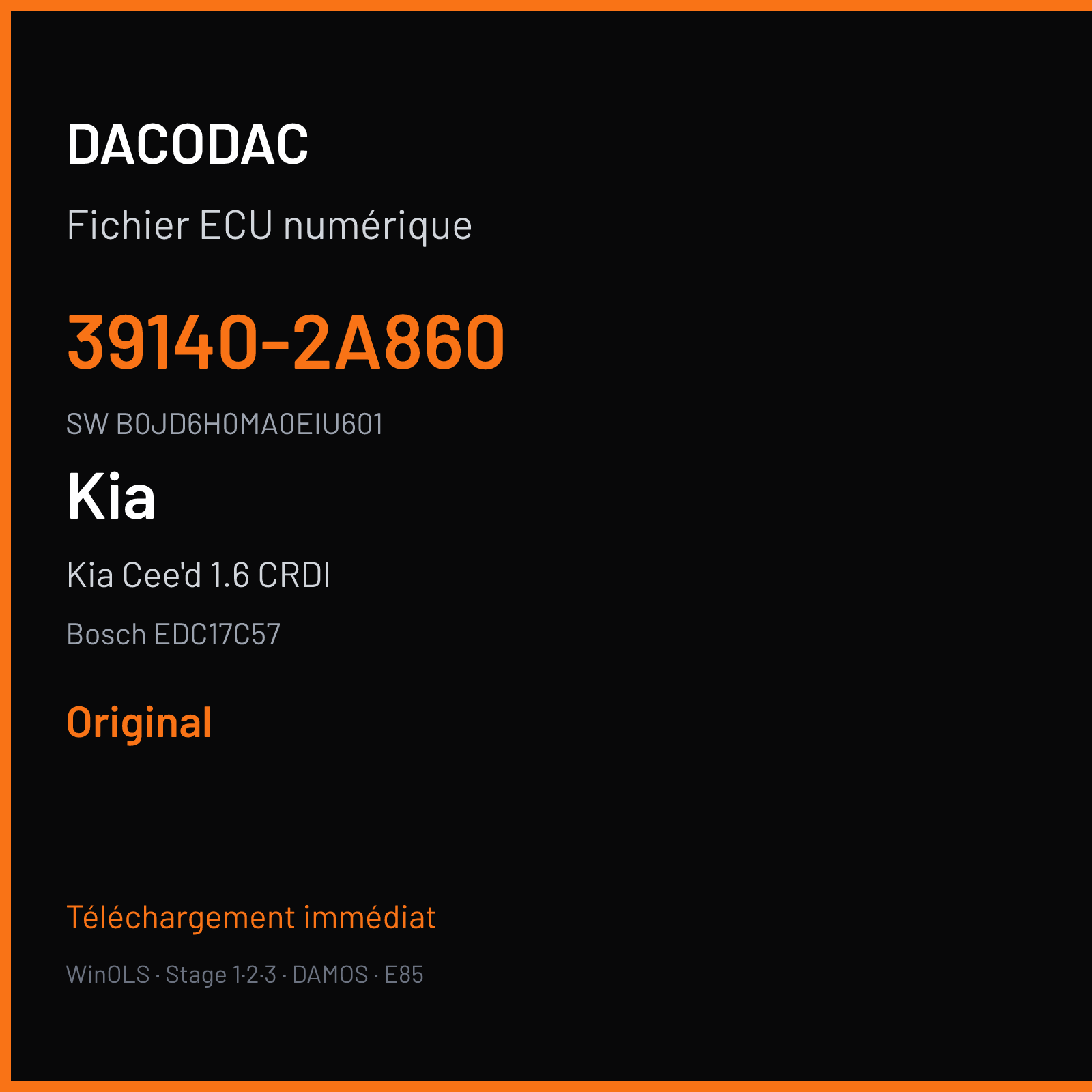 Kia Cee'd 1.6 CRDI 136 ch (2016) — Bosch EDC17C57 — 39140-2A860 · B0JD6H0MA0EIU601 · 556539 — Original