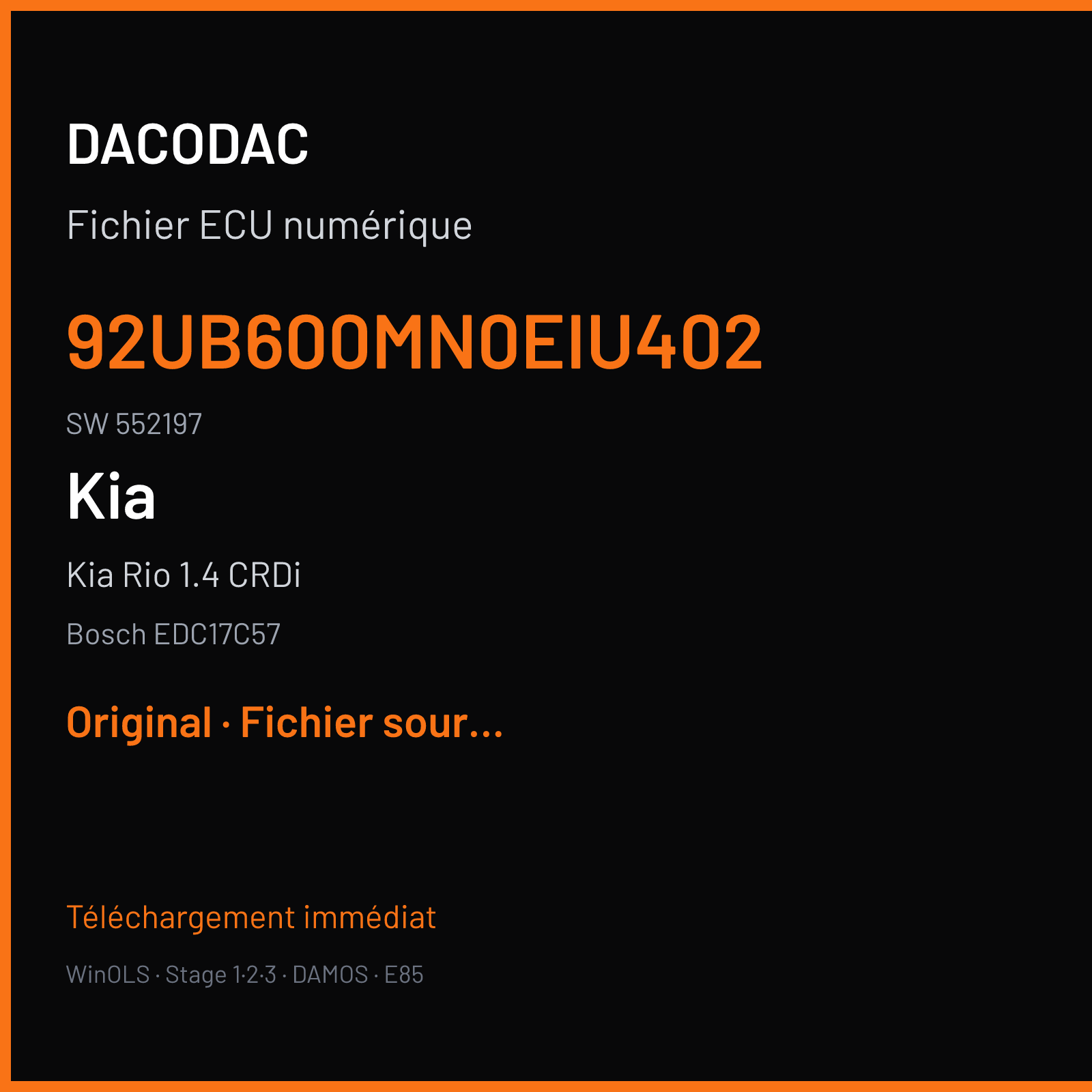 Kia Rio 1.4 CRDi (2015) — Bosch EDC17C57 — 92UB600MN0EIU402 · 552197 — Original