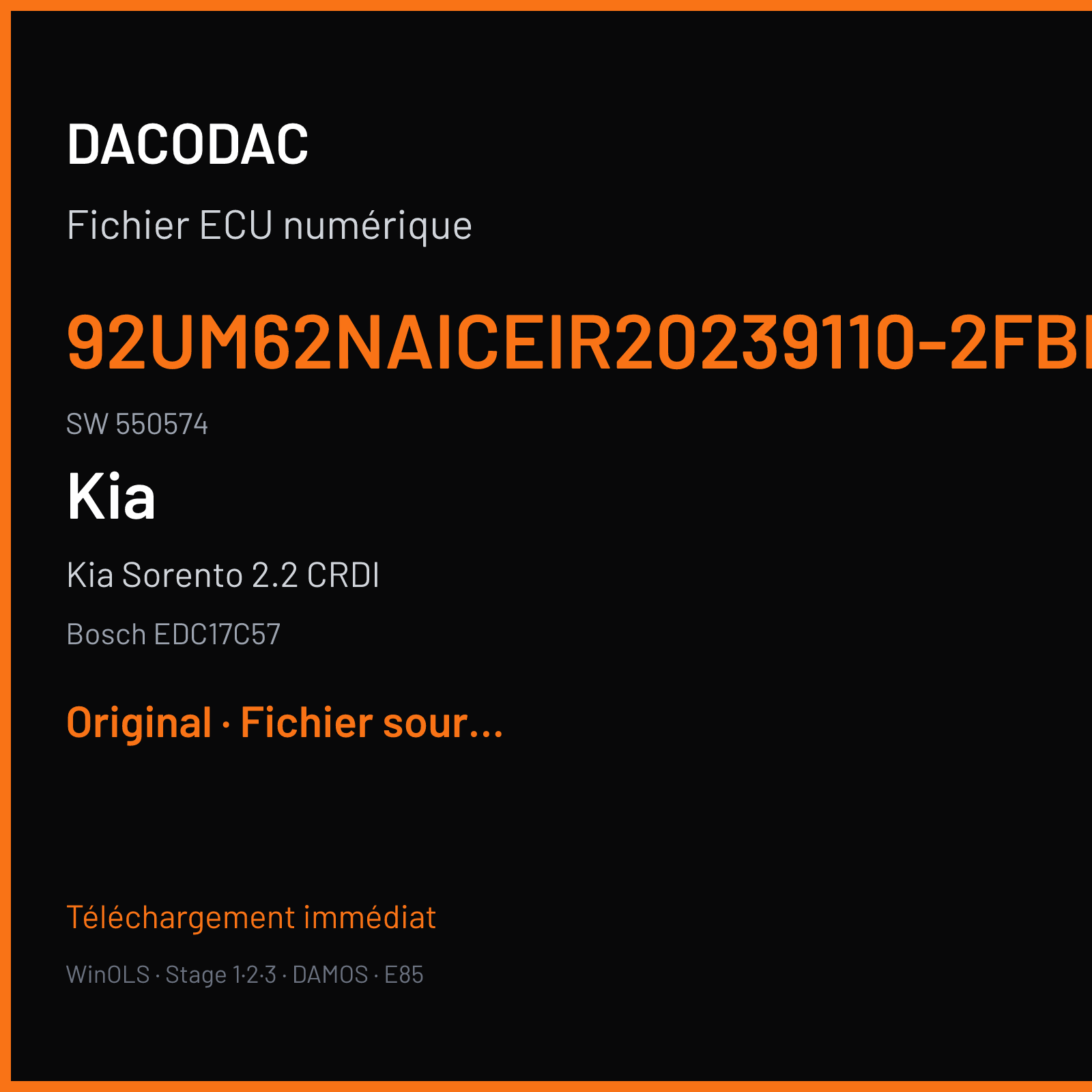 Kia Sorento 2.2 CRDI (2015) — Bosch EDC17C57 — 92UM62NAICEIR20239110-2FBB5 · 550574 — Original