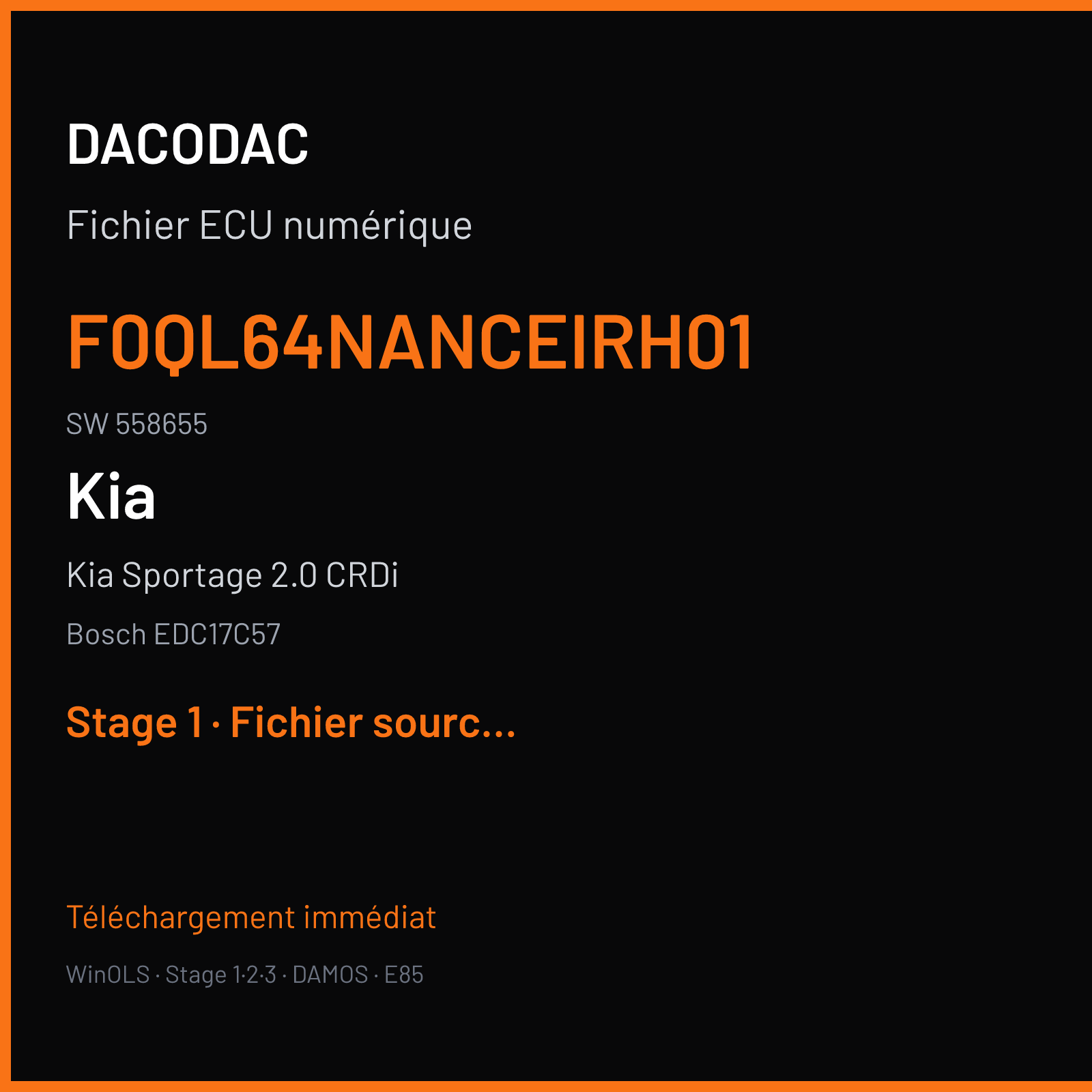 Kia Sportage 2.0 CRDi (2016) — Bosch EDC17C57 — F0QL64NANCEIRH01 · 558655 — Stage 1