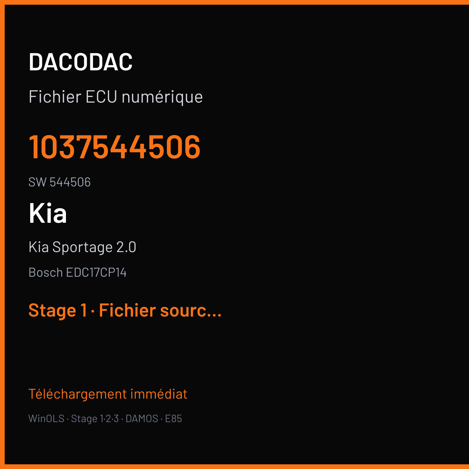 Kia Sportage 2.0 (2015) — Bosch EDC17CP14 — 1037544506 · 544506 — Stage 1