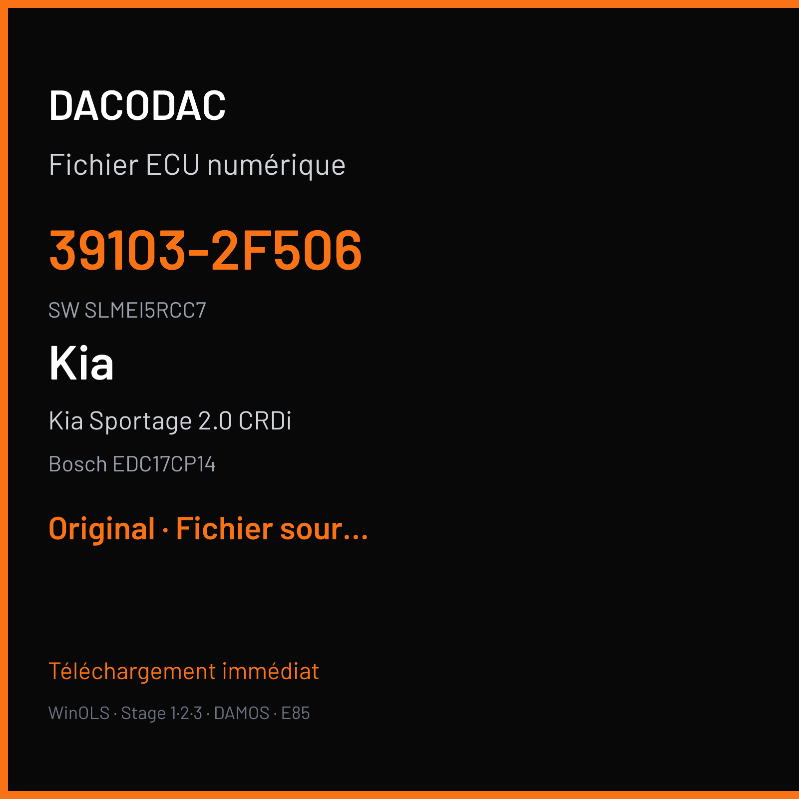 Kia Sportage 2.0 CRDi 184 ch (2014) — Bosch EDC17CP14 — 39103-2F506 · SLMEI5RCC7 · 536988 — Original