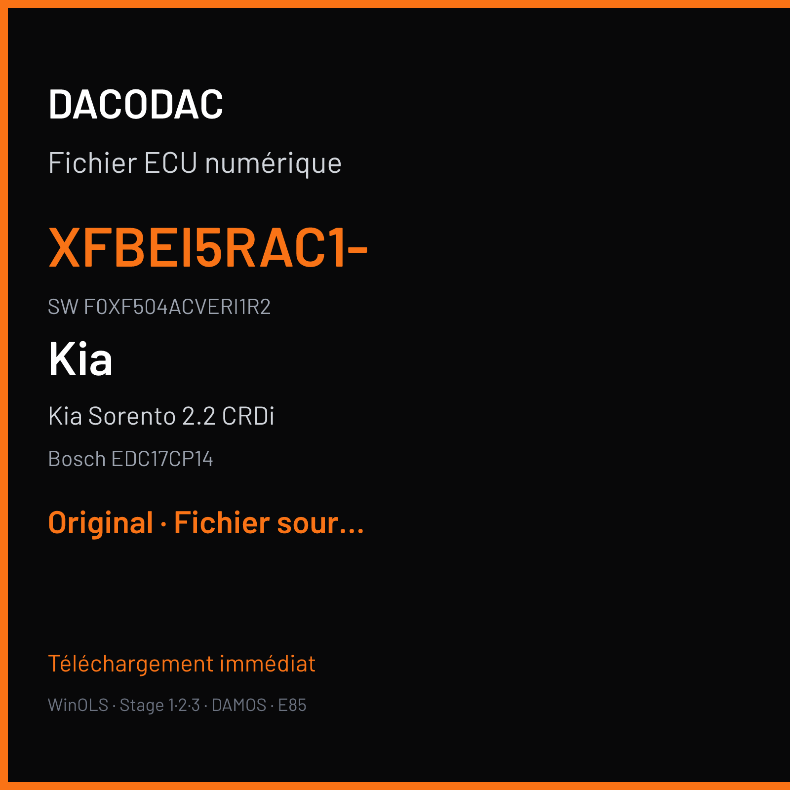 Kia Sorento 2.2 CRDi (2014) — Bosch EDC17CP14 — XFBEI5RAC1- · F0XF504ACVERI1R2 — Original