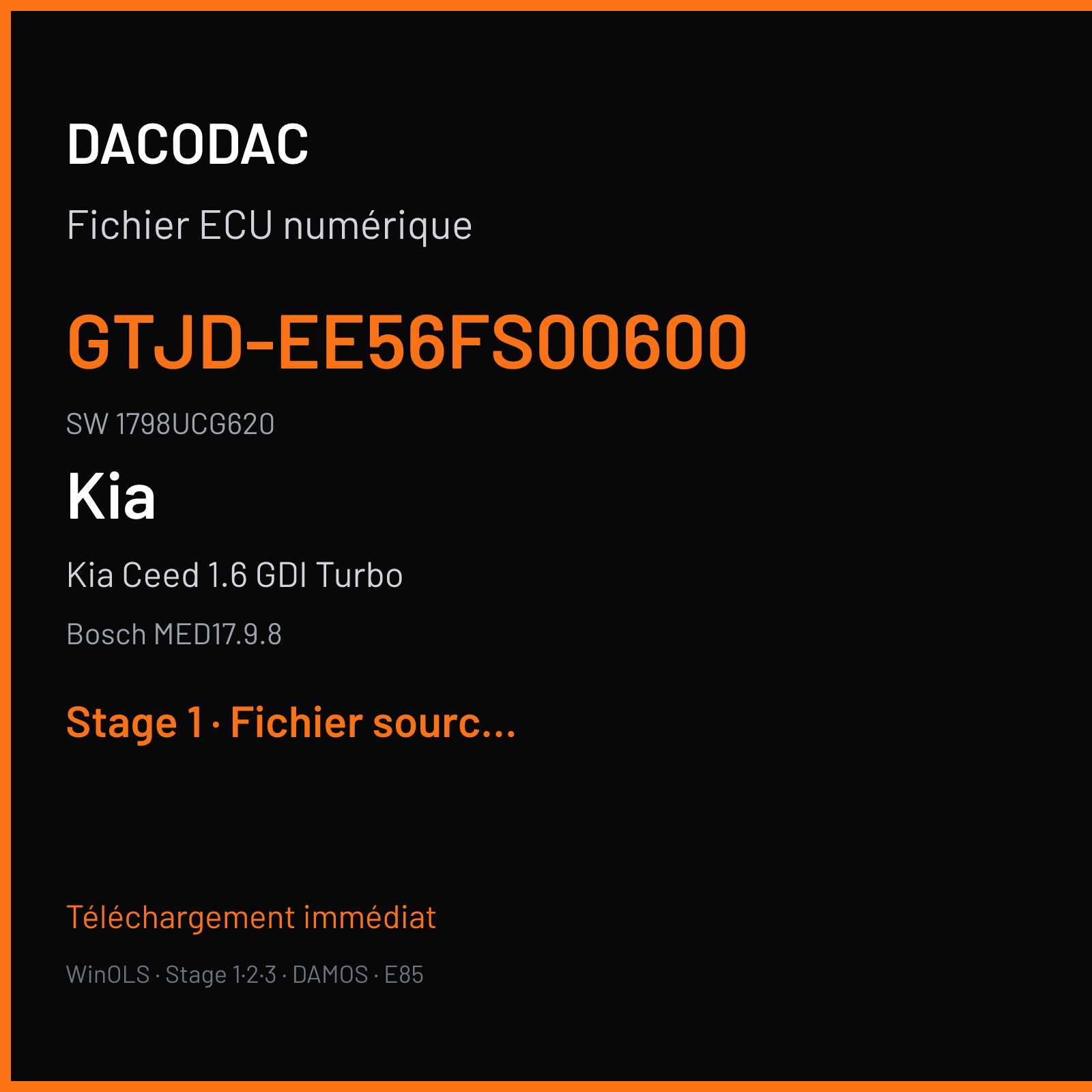 Kia Ceed 1.6 GDI Turbo (2010) — Bosch MED17.9.8 — GTJD-EE56FS00600 · 1798UCG620 — Stage 1