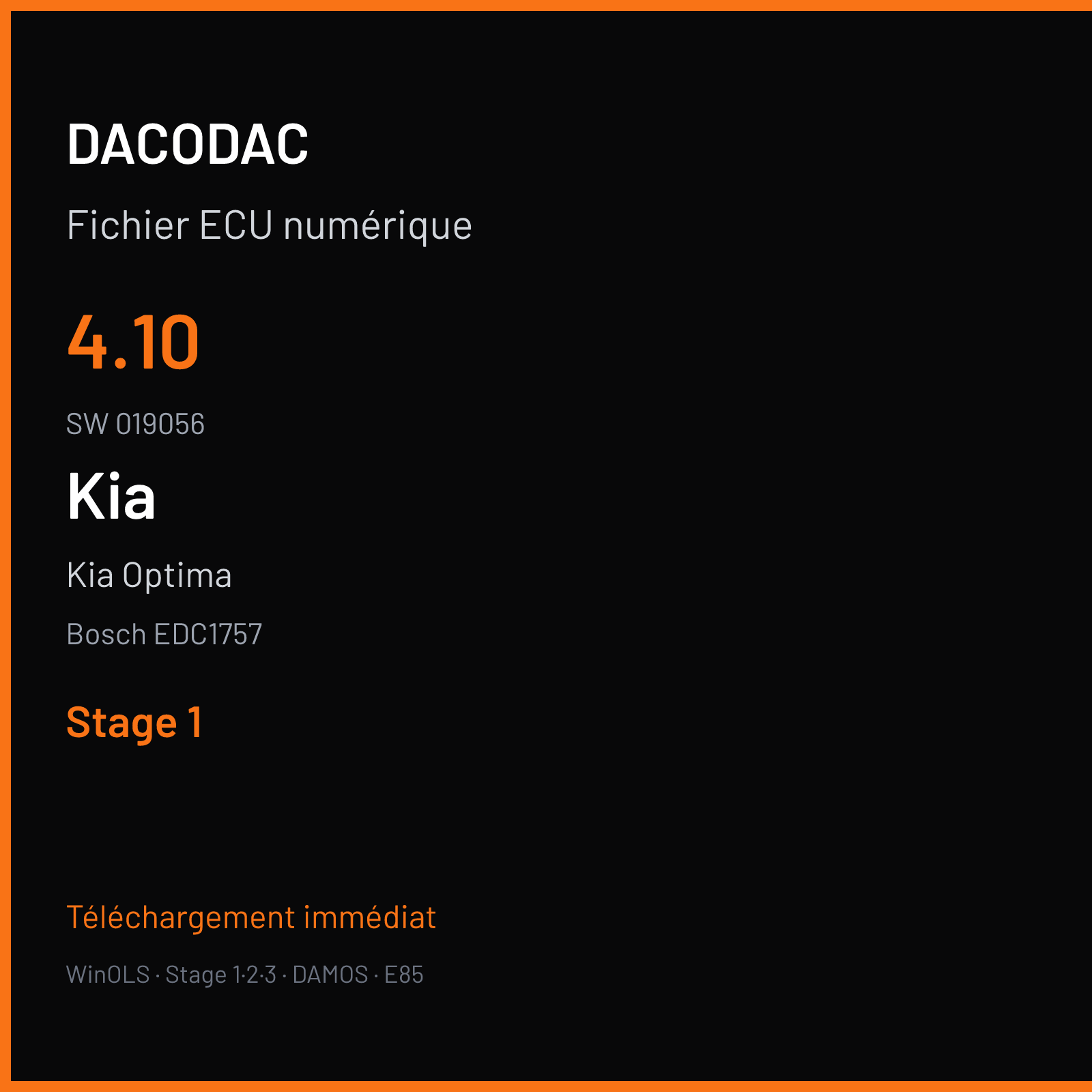 Kia Optima (2017) — Bosch EDC1757 — 4.10 · 019056 — Stage 1