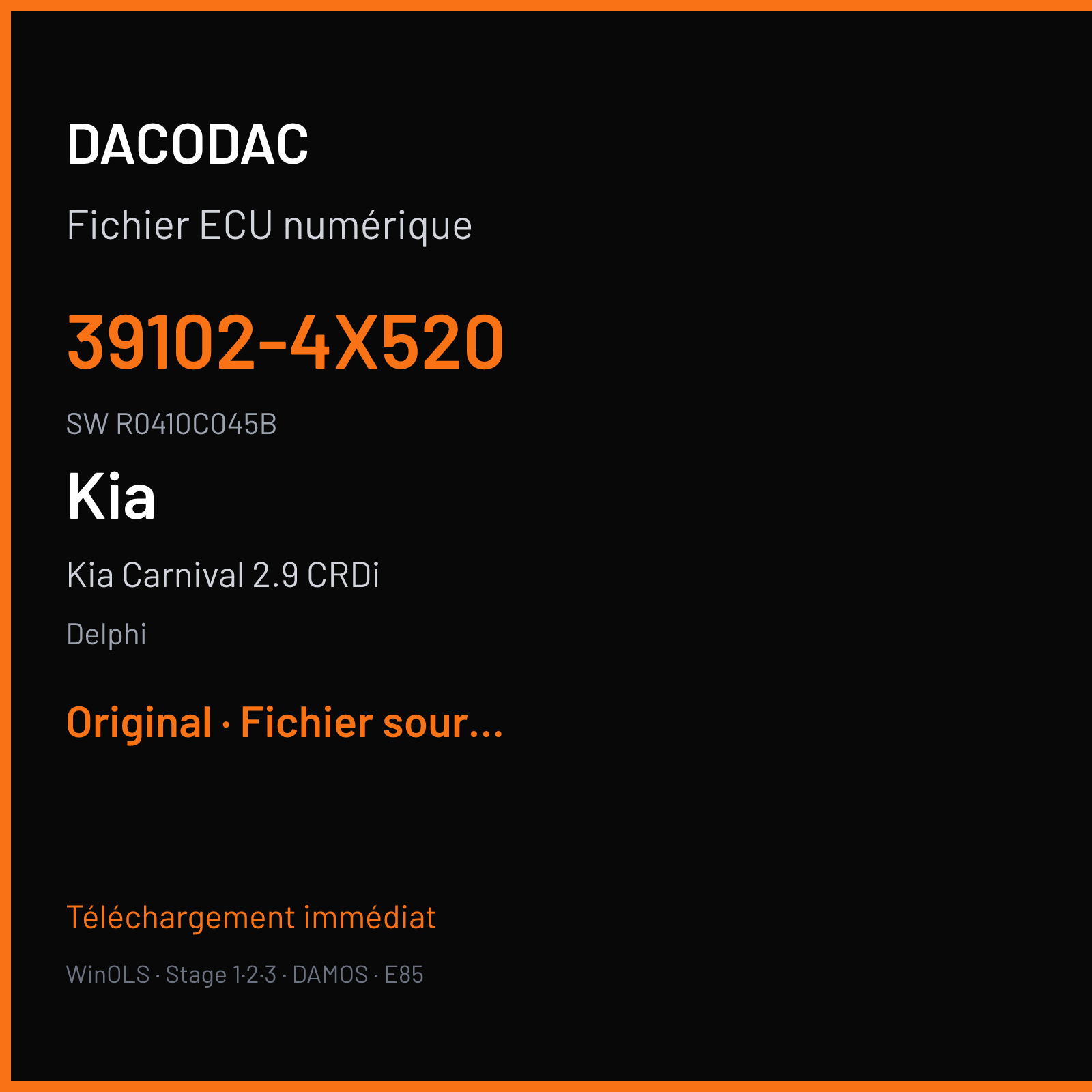 Kia Carnival 2.9 CRDi 144 ch — Delphi — 39102-4X520 · R0410C045B — Original
