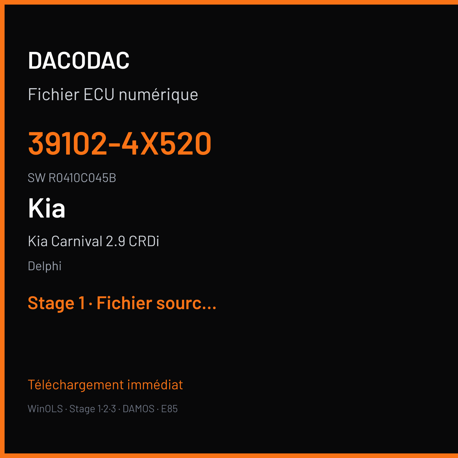 Kia Carnival 2.9 CRDi 144 ch — Delphi — 39102-4X520 · R0410C045B — Stage 1