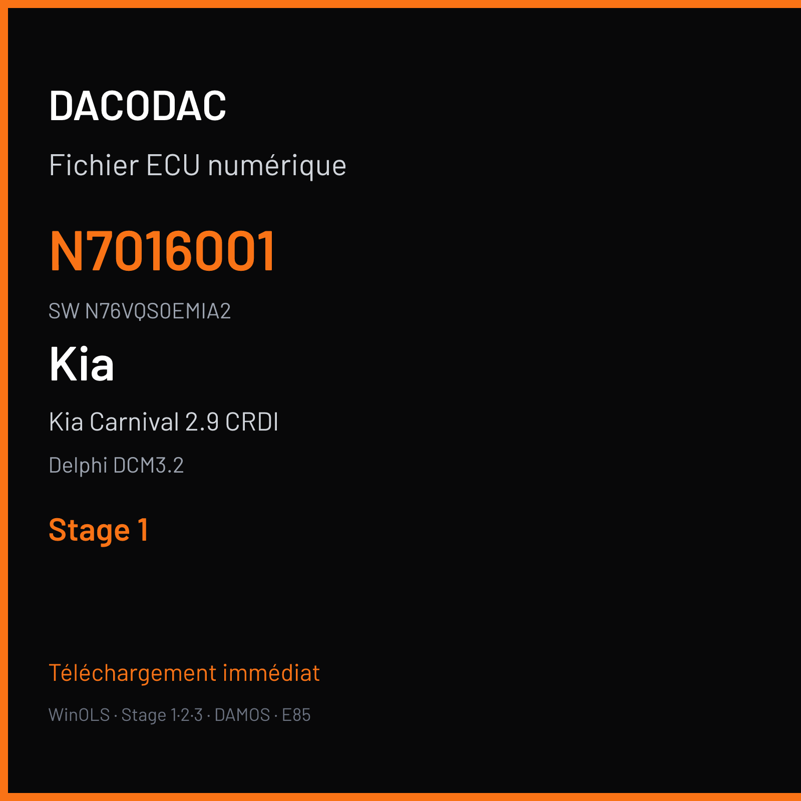 Kia Carnival 2.9 CRDI 185 ch (2007) — Delphi DCM3.2 — N7016001 · N76VQS0EMIA2 · VQS0EI4J02 — Stage 1